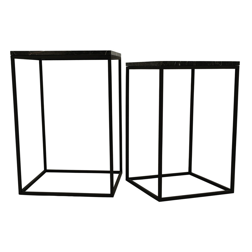 Volos set van 2 bijzettafels bruin marmer - depauwwonen