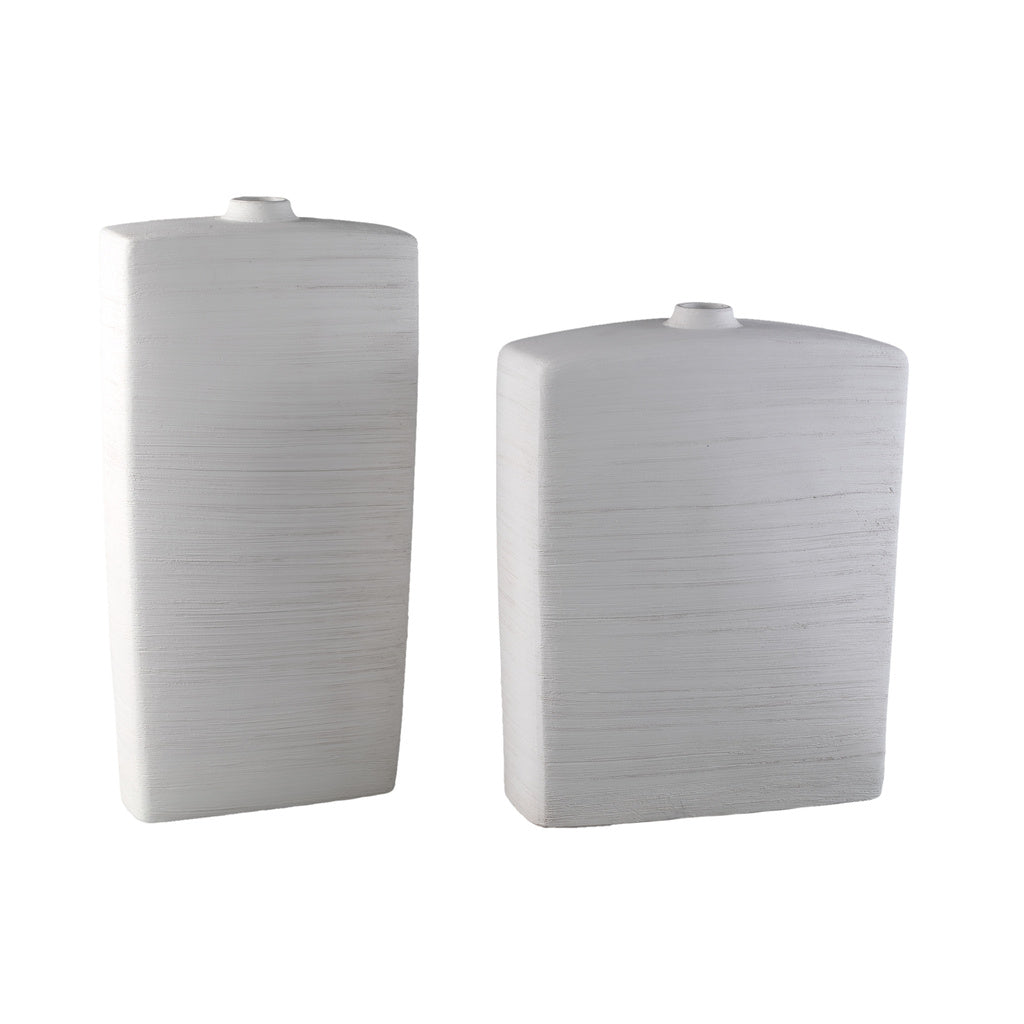 Janettee Wit rechthoekige keramische fles L by PTMD