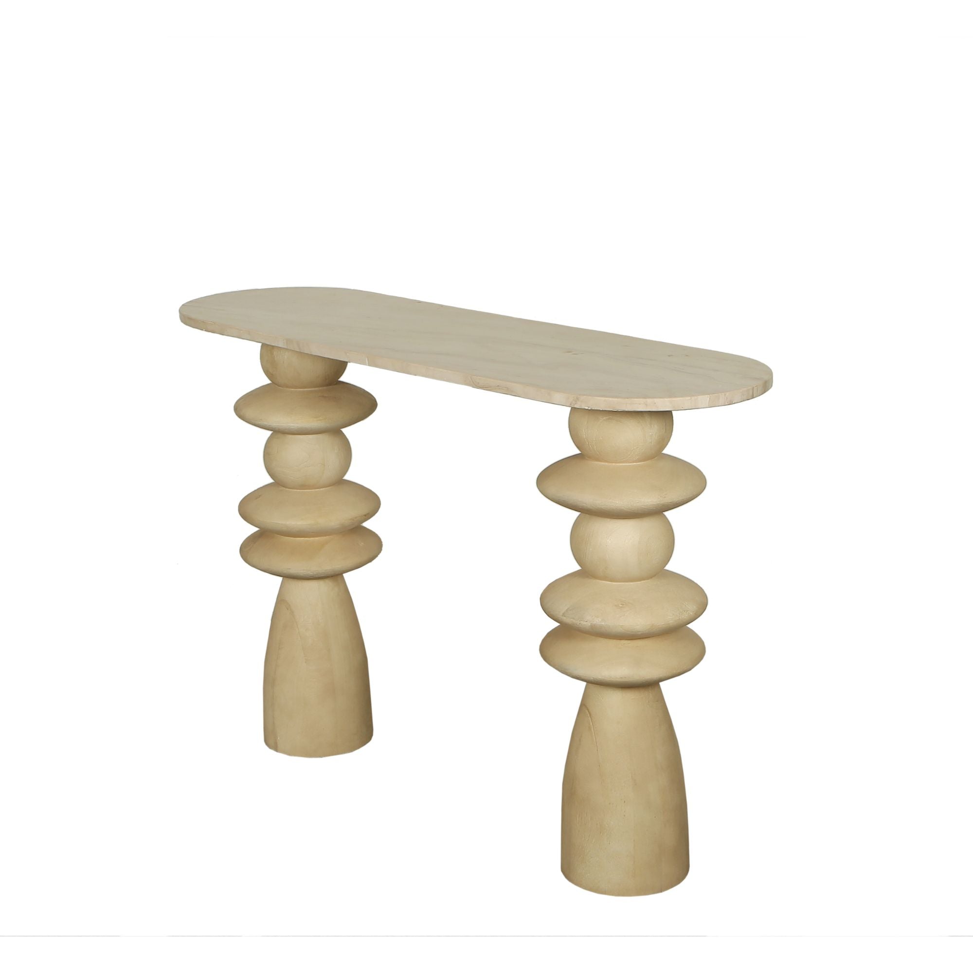 Callain Natuurlijke Mango Houten Wandtafel Marmer Ovaal by PTMD