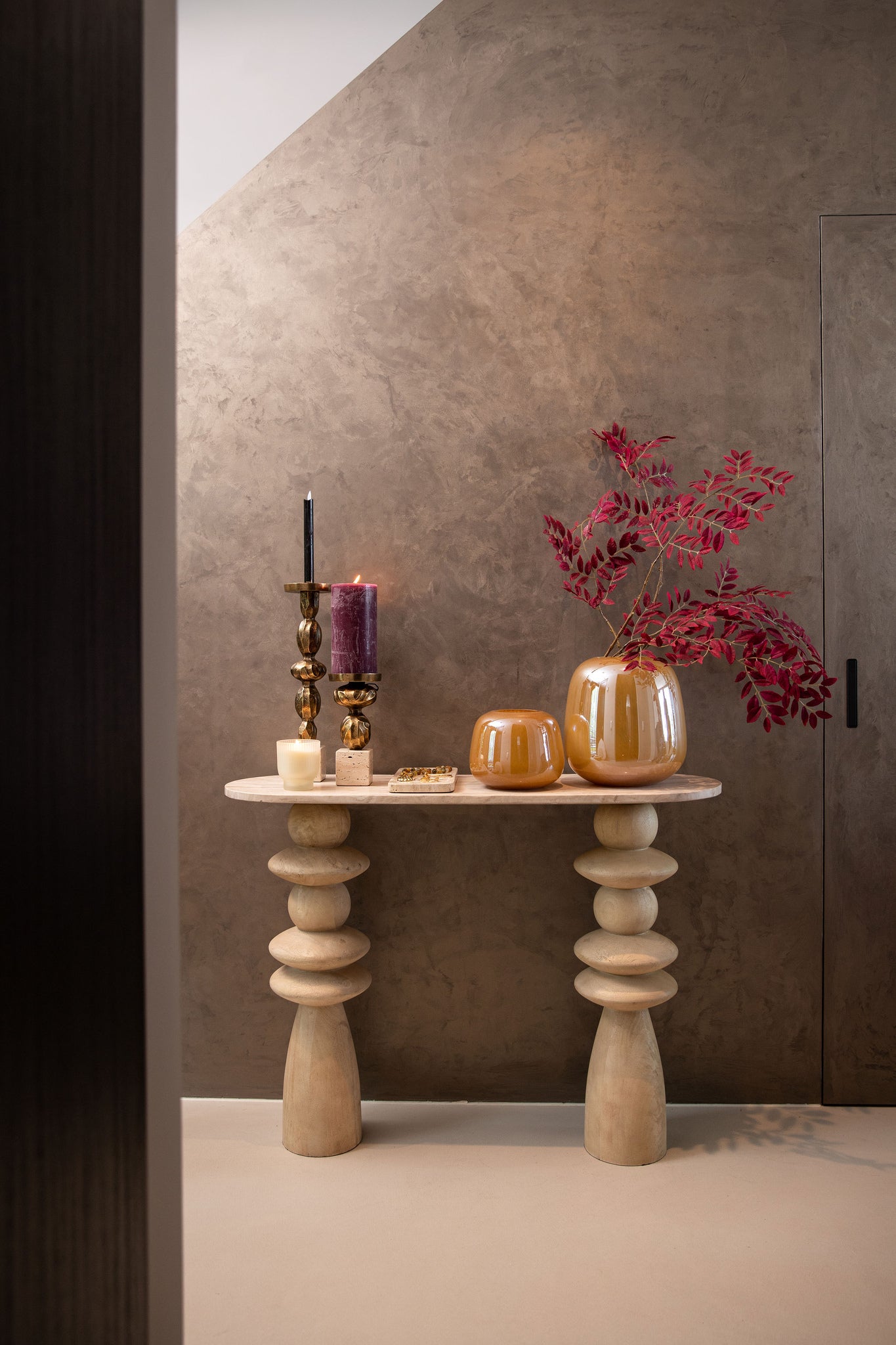 Callain Natuurlijke Mango Houten Wandtafel Marmer Ovaal - depauwwonen