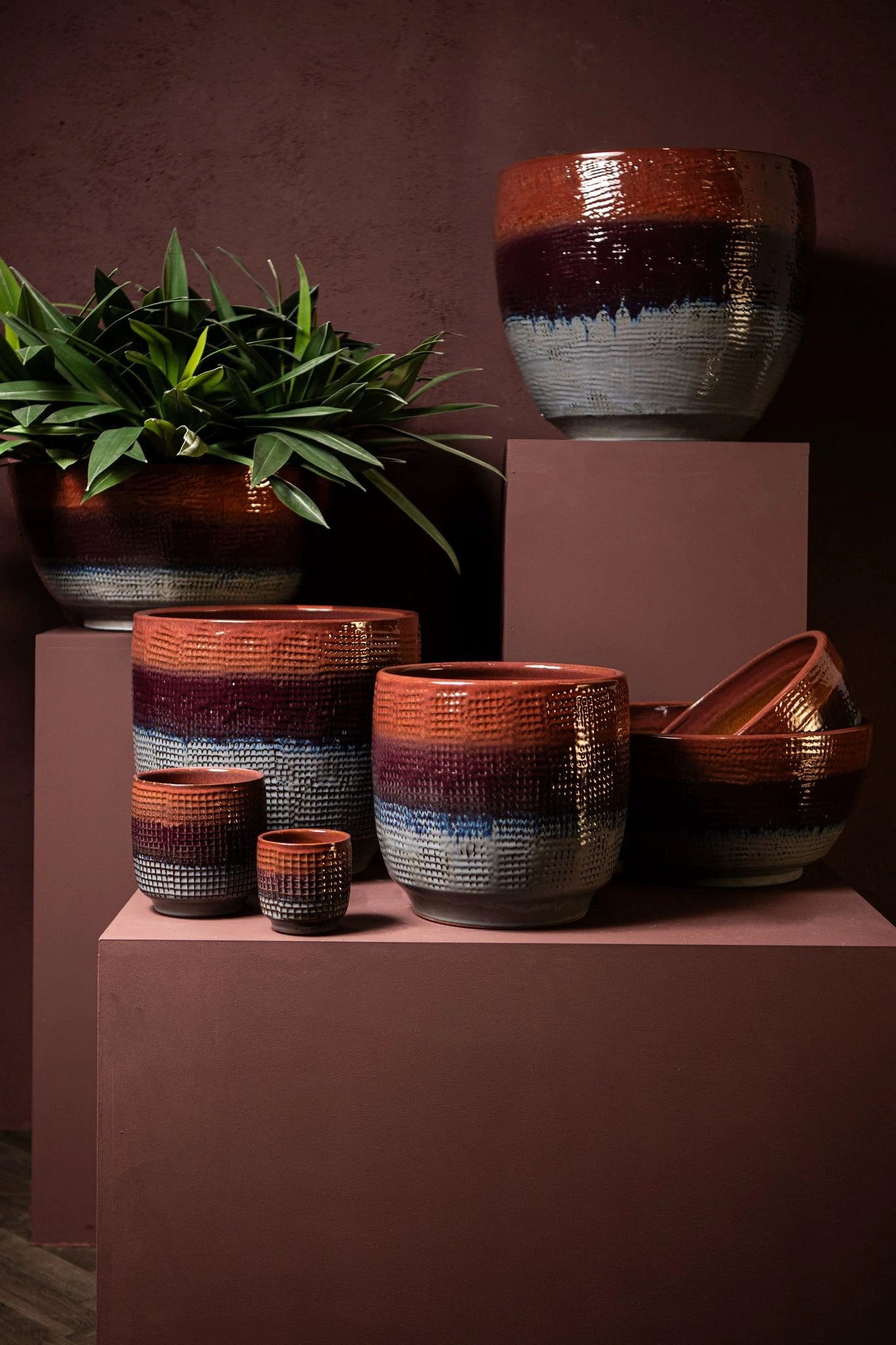 Elana Paarse Ronde Keramische Kom Ombre Patroon L by PTMD