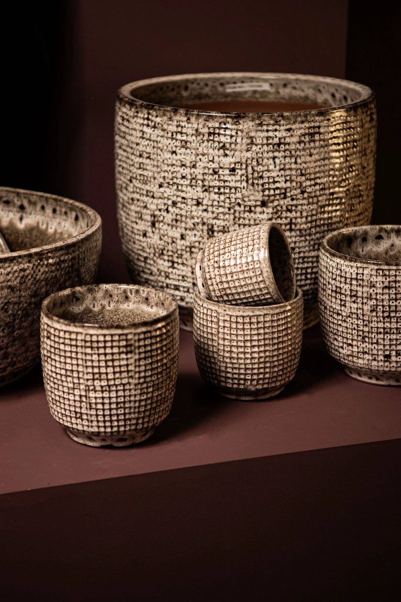 Elana Witte Ronde Keramische Pot Met Grijs Patroon L by PTMD