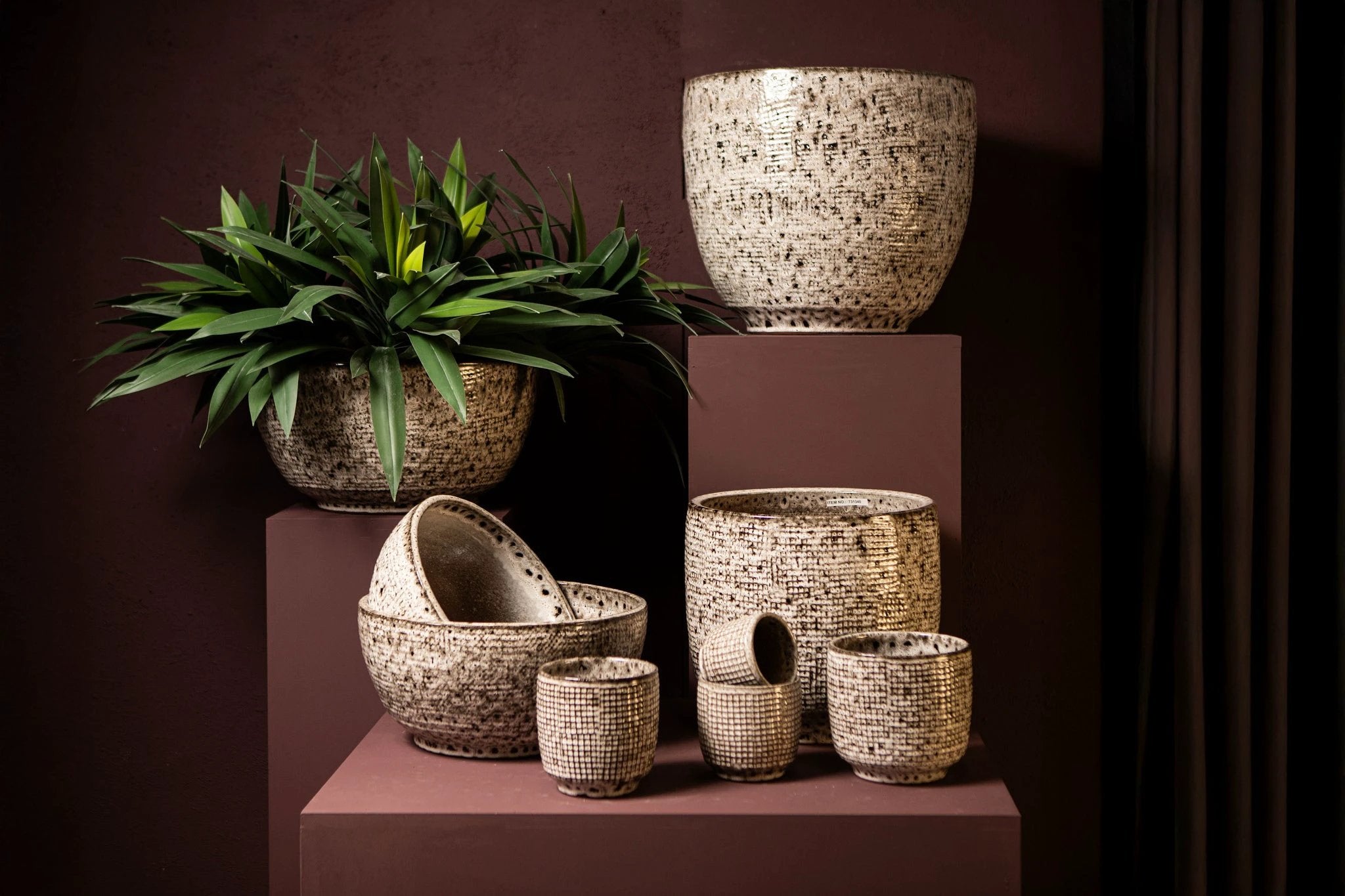 Elana Witte Ronde Keramische Pot Met Grijs Patroon XL by PTMD