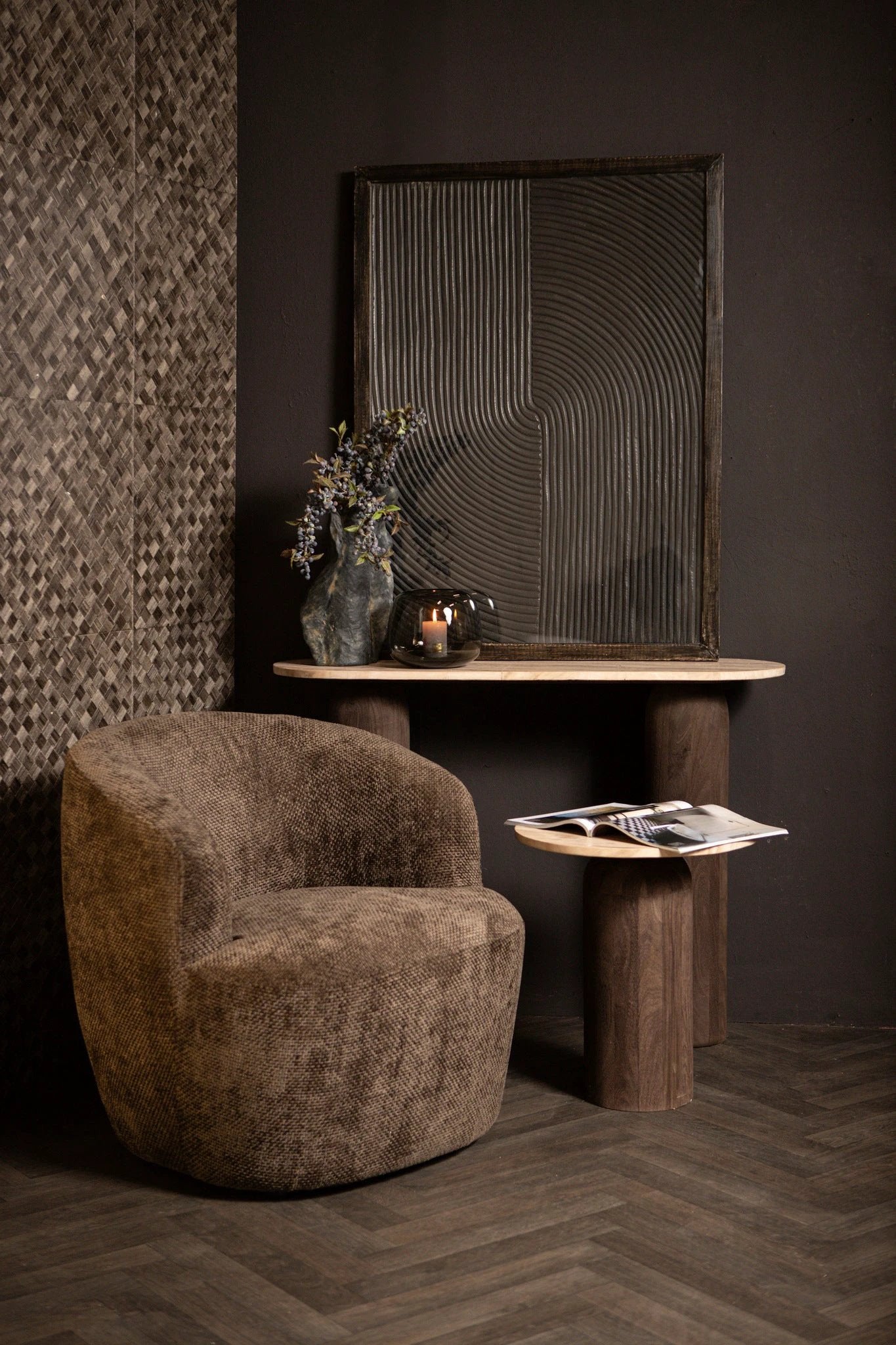 Elasah Zwart Wandpaneel Lijnpatroon by PTMD