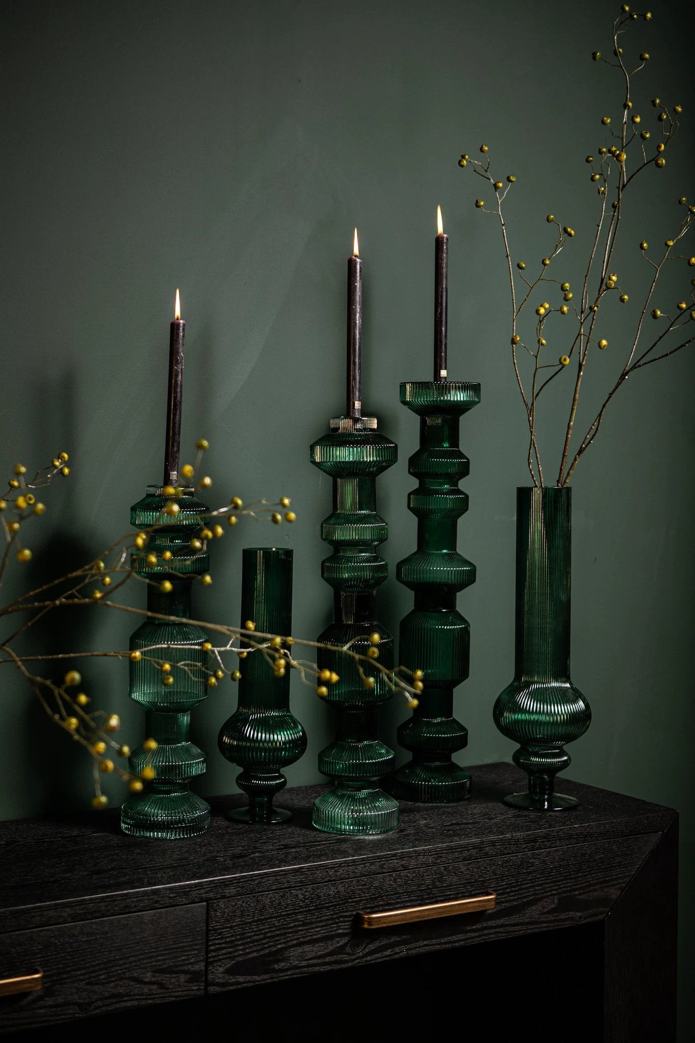 Galinda Donkergroene Glazen Kaarsenhouder L by PTMD