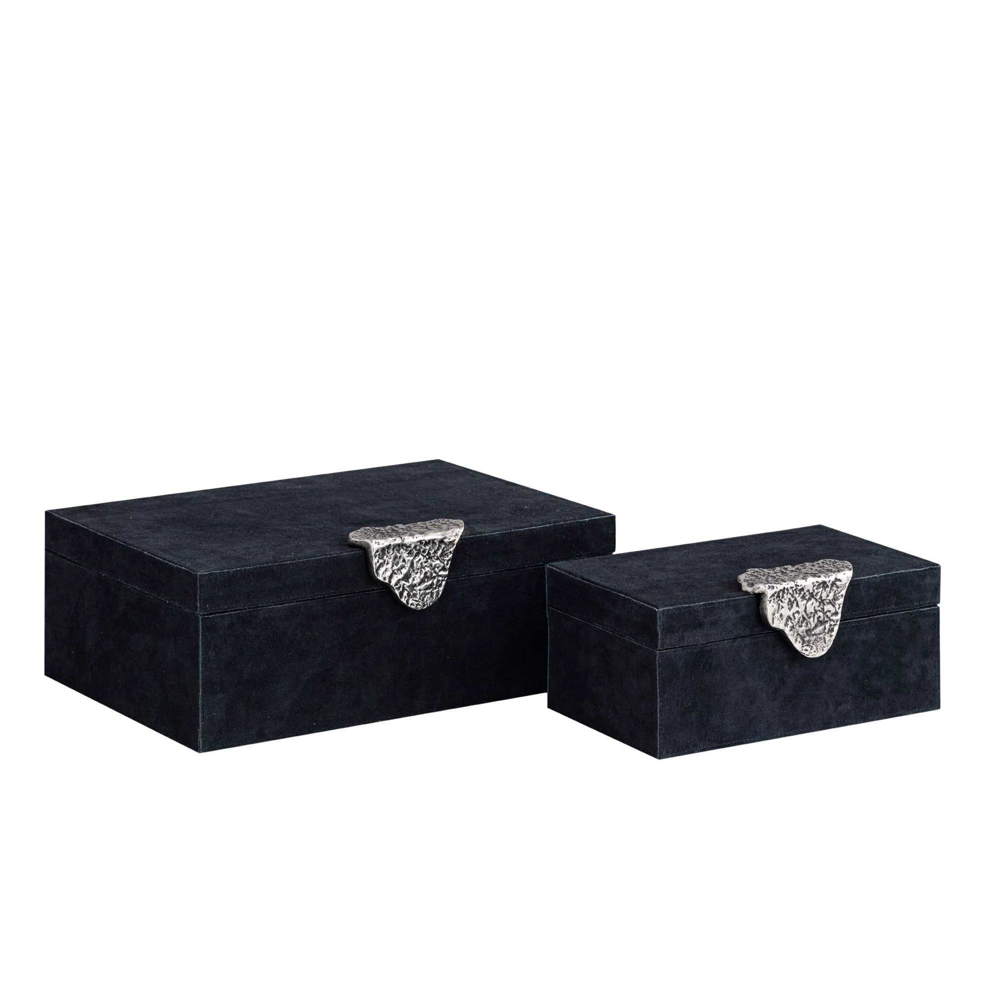 Hazael Zwart Suède Doos Zilveren Handvat Set Van 2 by PTMD