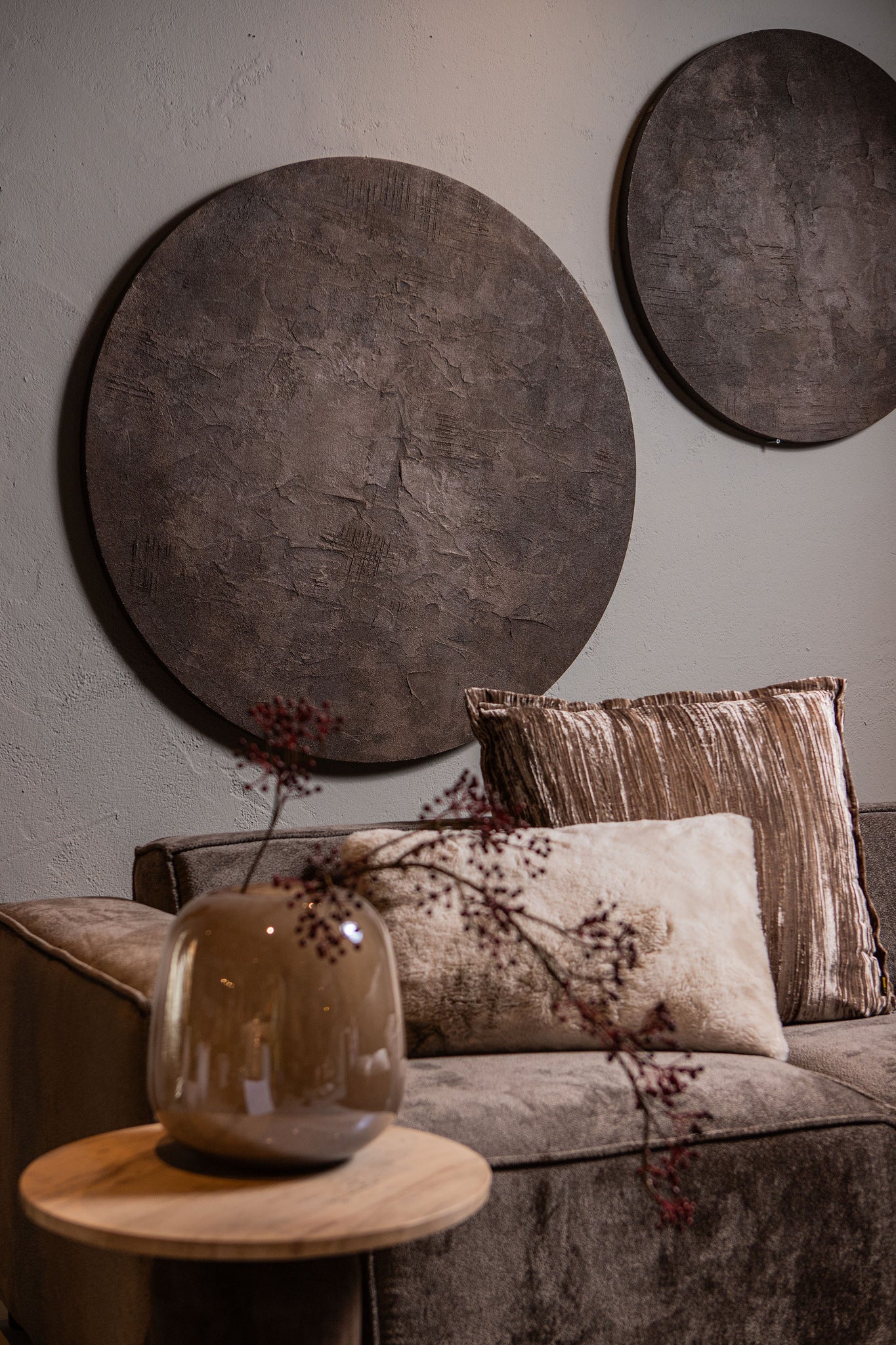 Kemp Bruin Canvas Schilderij Ruw Rond S - depauwwonen