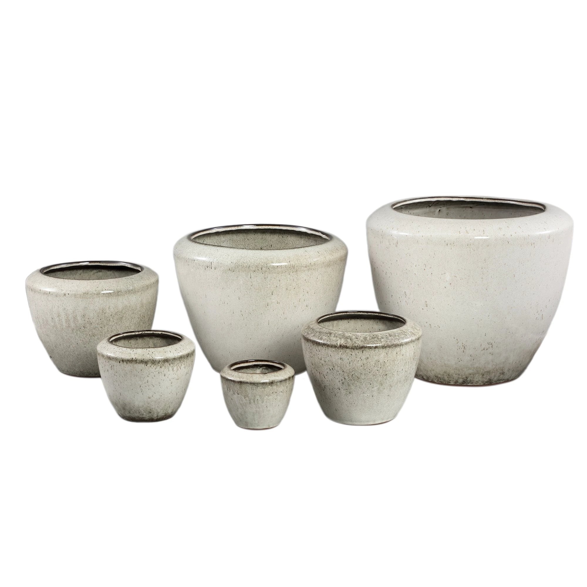 Kyleigh Beige Ronde Keramische Pot Glad Laag L by PTMD