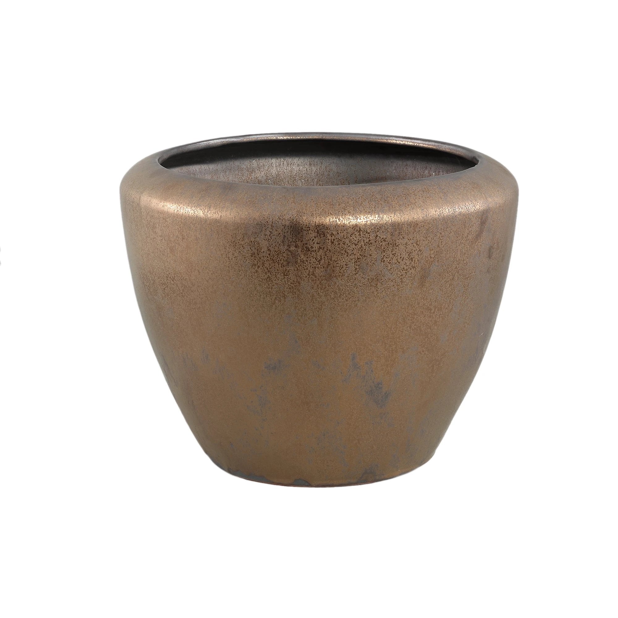 Kyleigh Bronzen Ronde Keramische Pot Glad Laag L by PTMD