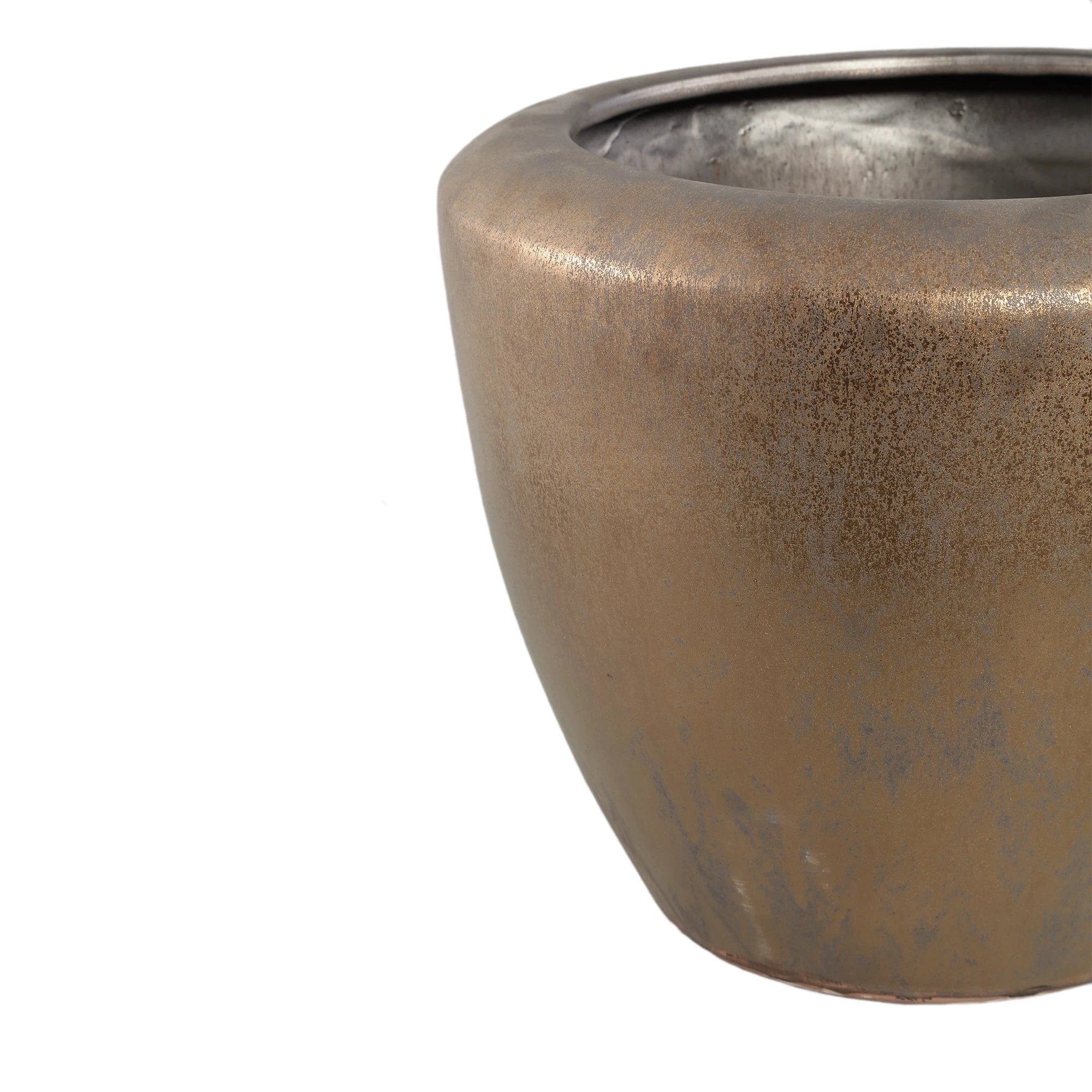 Kyleigh Bronzen Ronde Keramische Pot Glad Laag XL by PTMD