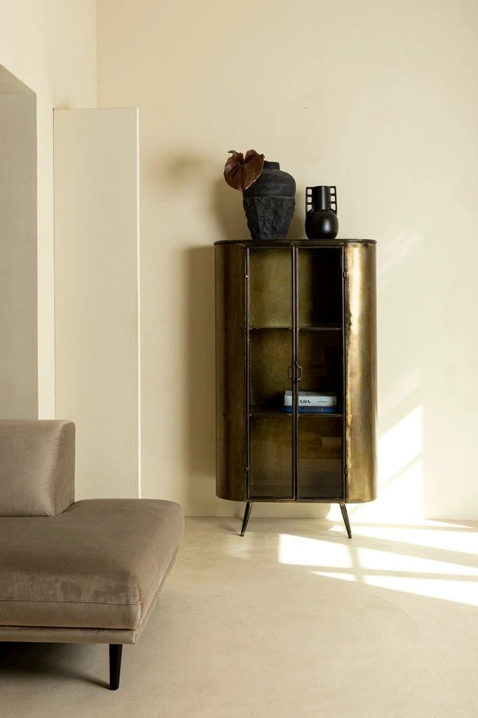 Messing ijzeren glazen deurkast - hoog by PTMD