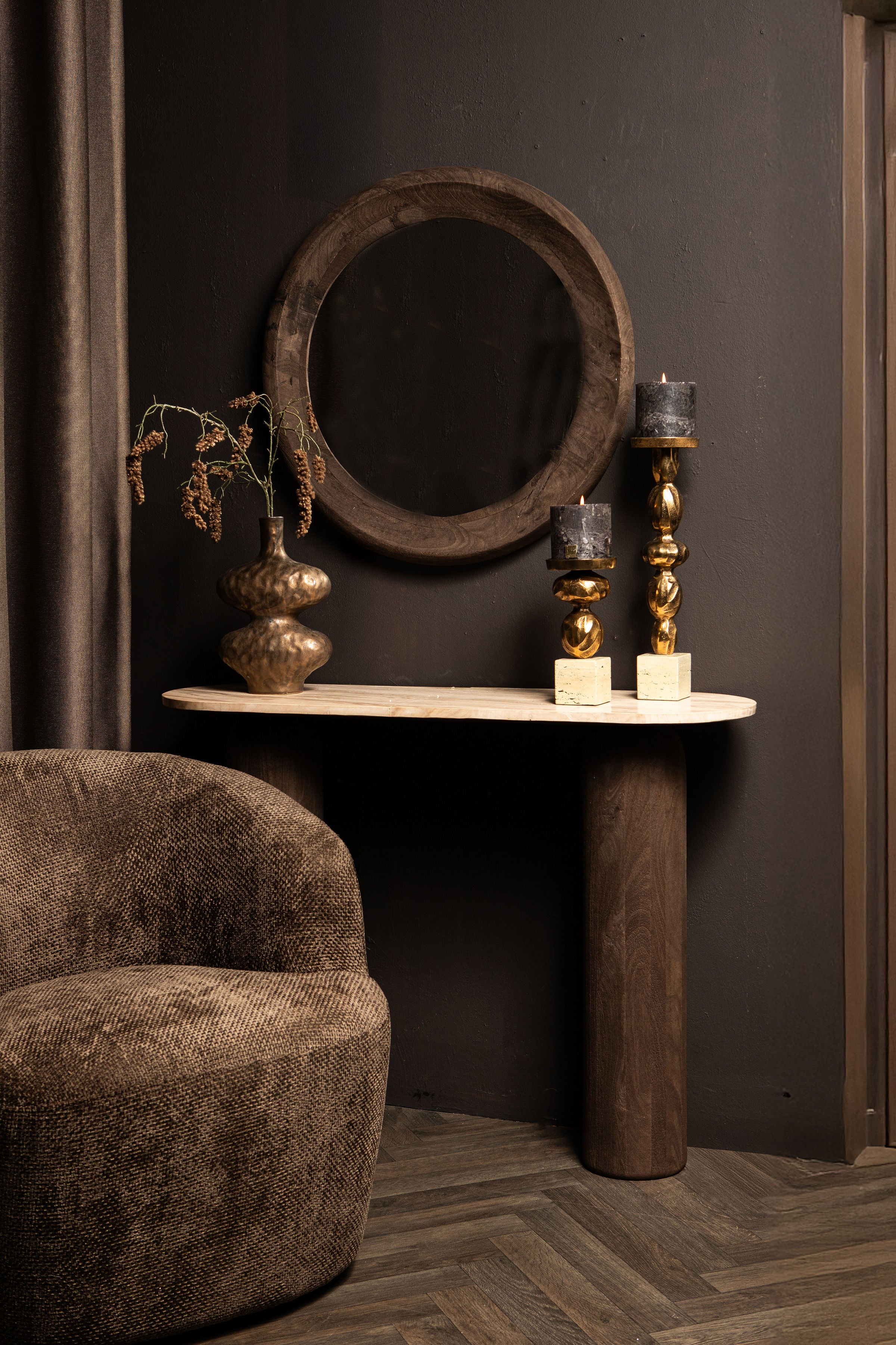 Noam Brown Mango Houten Ronde Spiegel S by PTMD