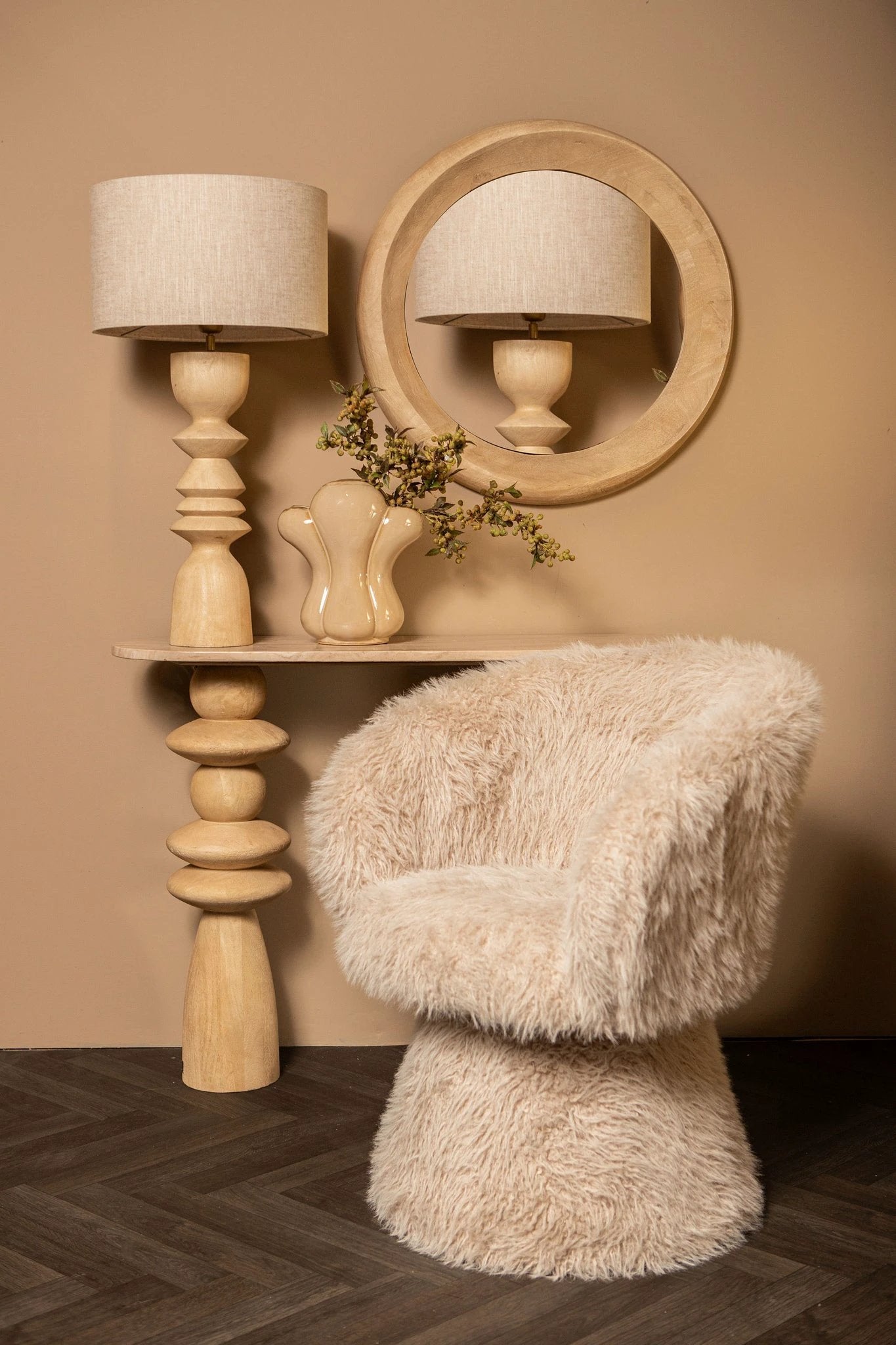 Noam Natuurlijke Mango Houten Ronde Spiegel S by PTMD