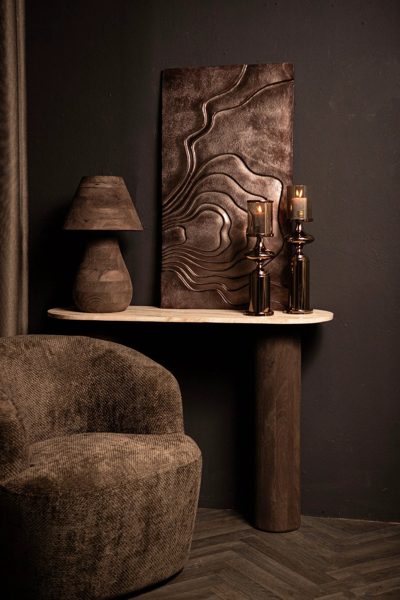 Peake Bruine Mango Houten Ronde Tafellamp Groot by PTMD