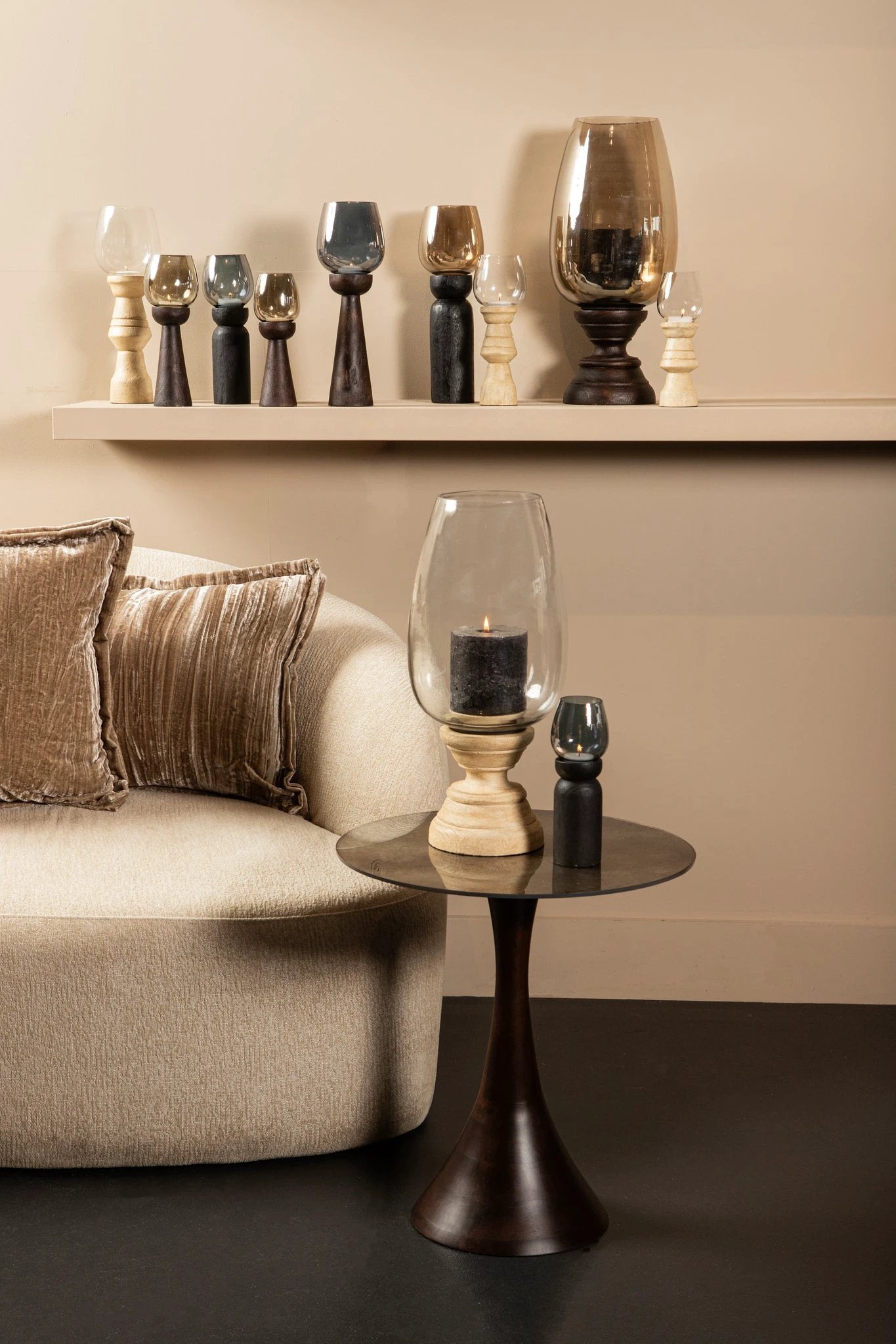 Qez Windlicht XL – Crèmekleurig Mangohout & Helder Glas by PTMD