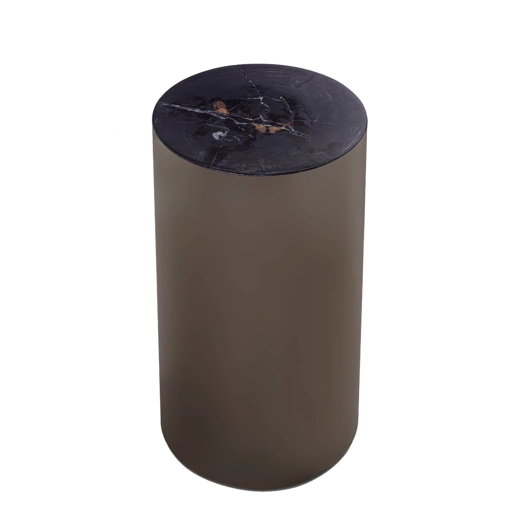 Rillix Zwarte Versteend Hout Bijzettafel Nikkel Rond by PTMD