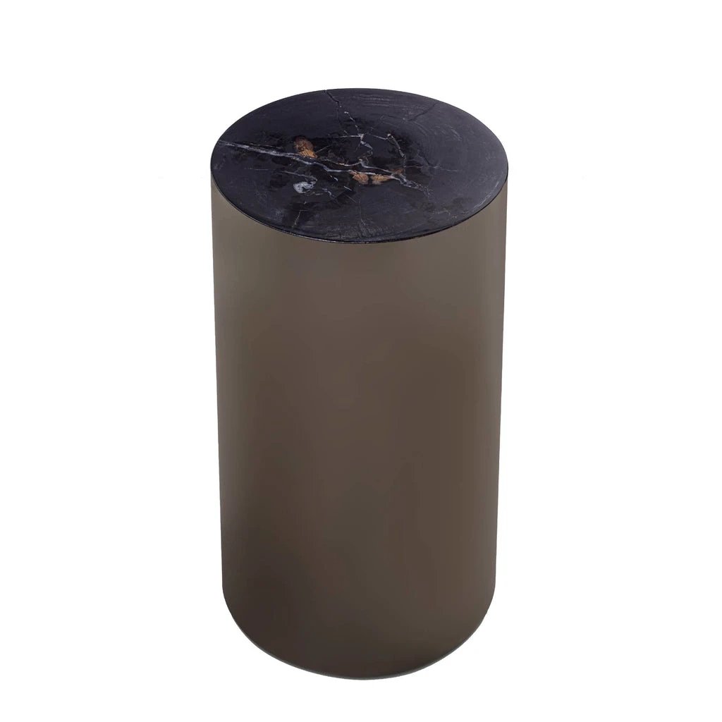 Rillix Zwarte Versteend Hout Bijzettafel Nikkel Rond by PTMD