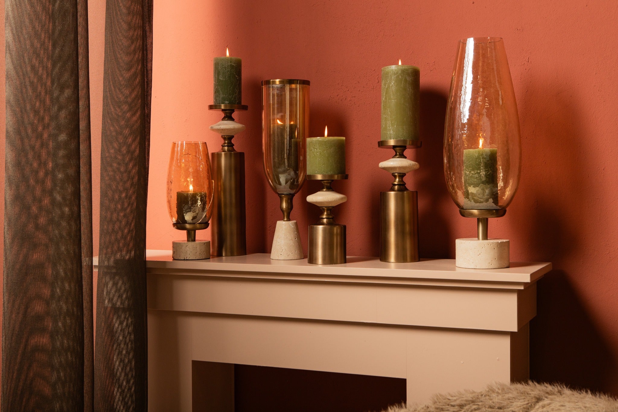 Sajeth Windlicht M – Messing & Luster Glas op Voet - depauwwonen