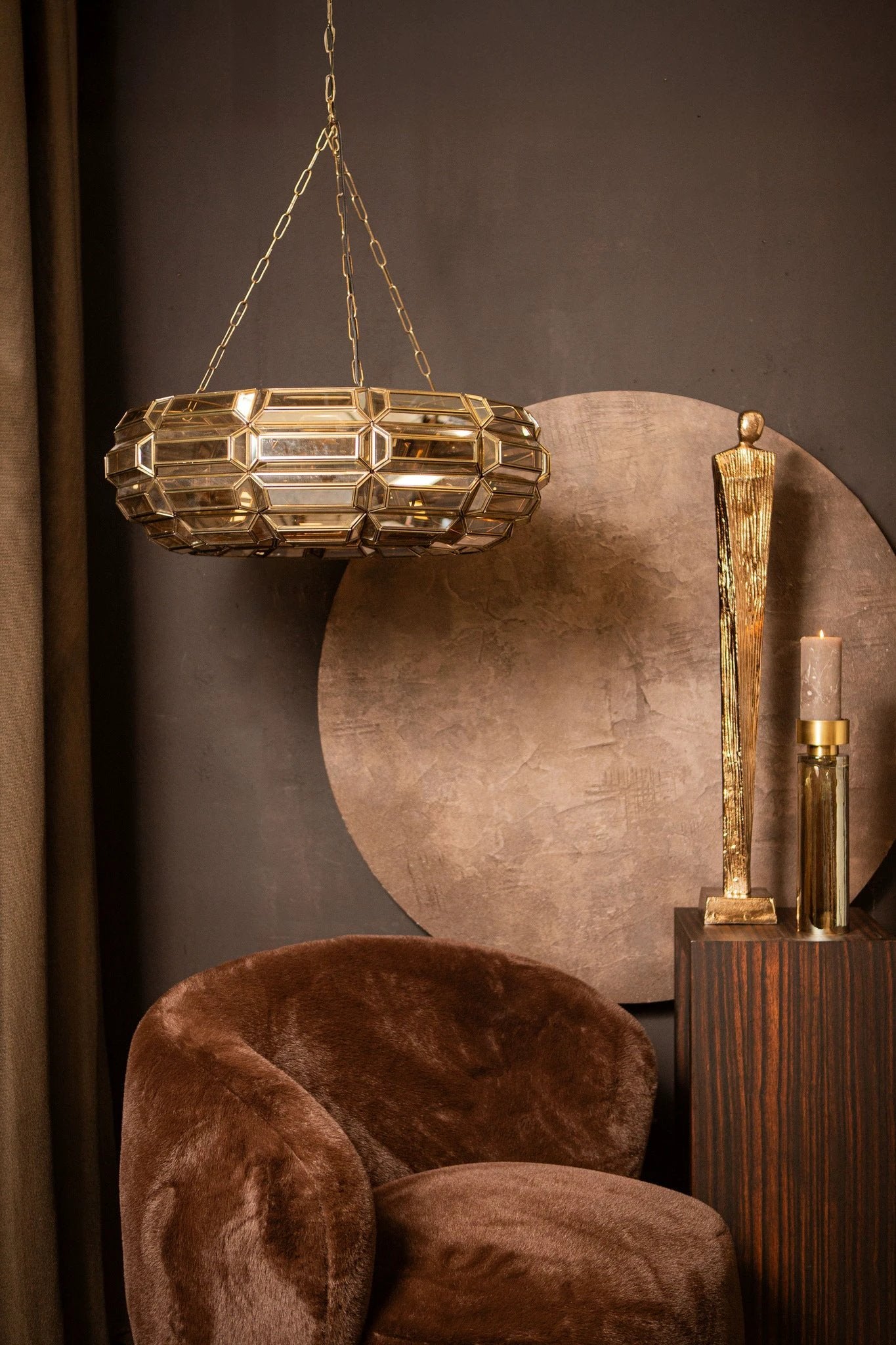 Thyro Antiek Messing Glas Amber Donut Lamp by PTMD