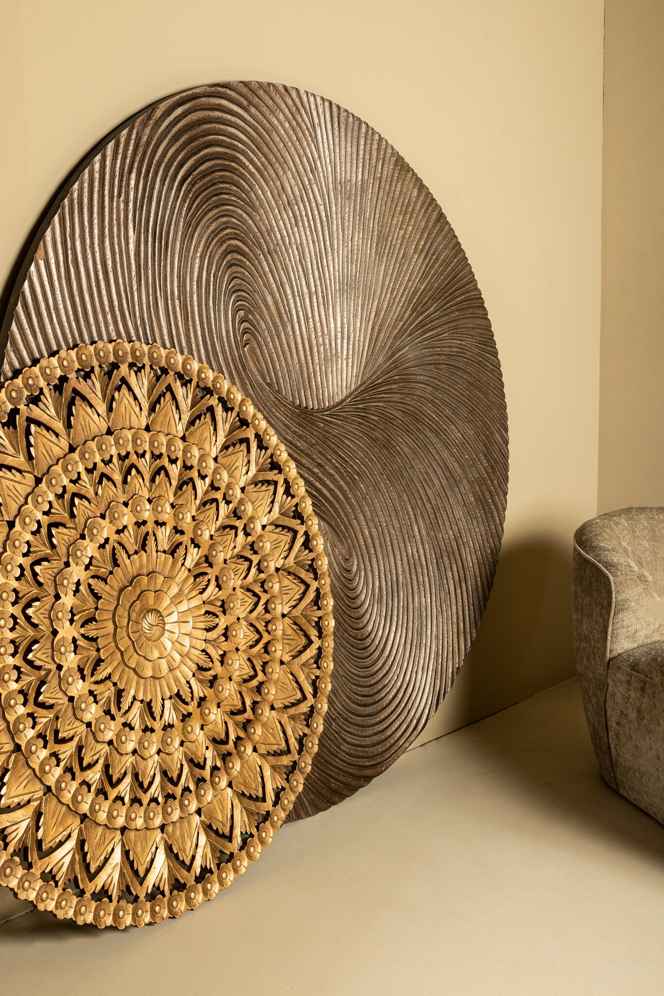 Wiktor Brown MDF Rond Wandpaneel Swirl Gesneden L - depauwwonen