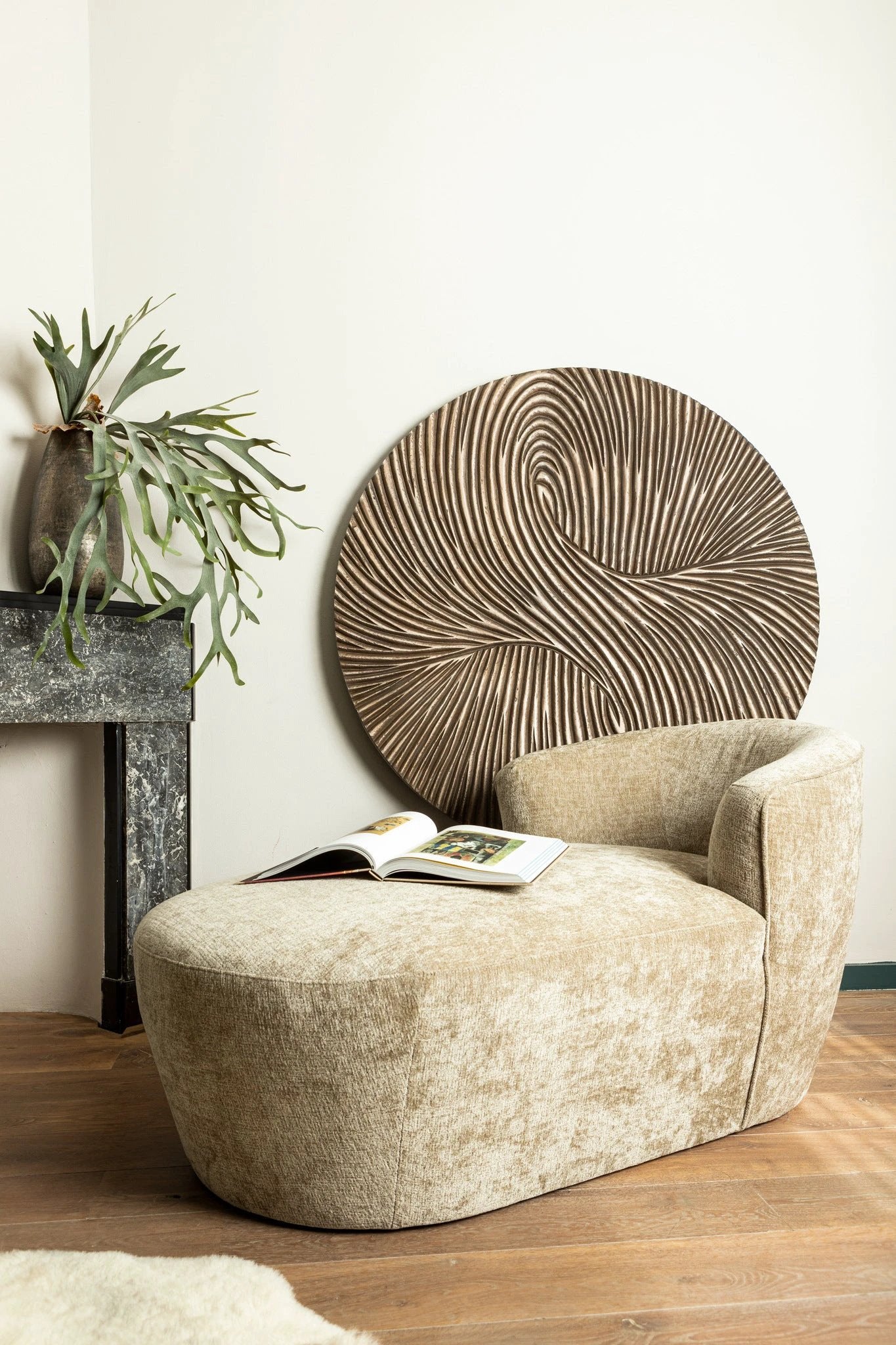 Wiktor Brown MDF Ronde Wandpaneel Swirl Gesneden M by PTMD
