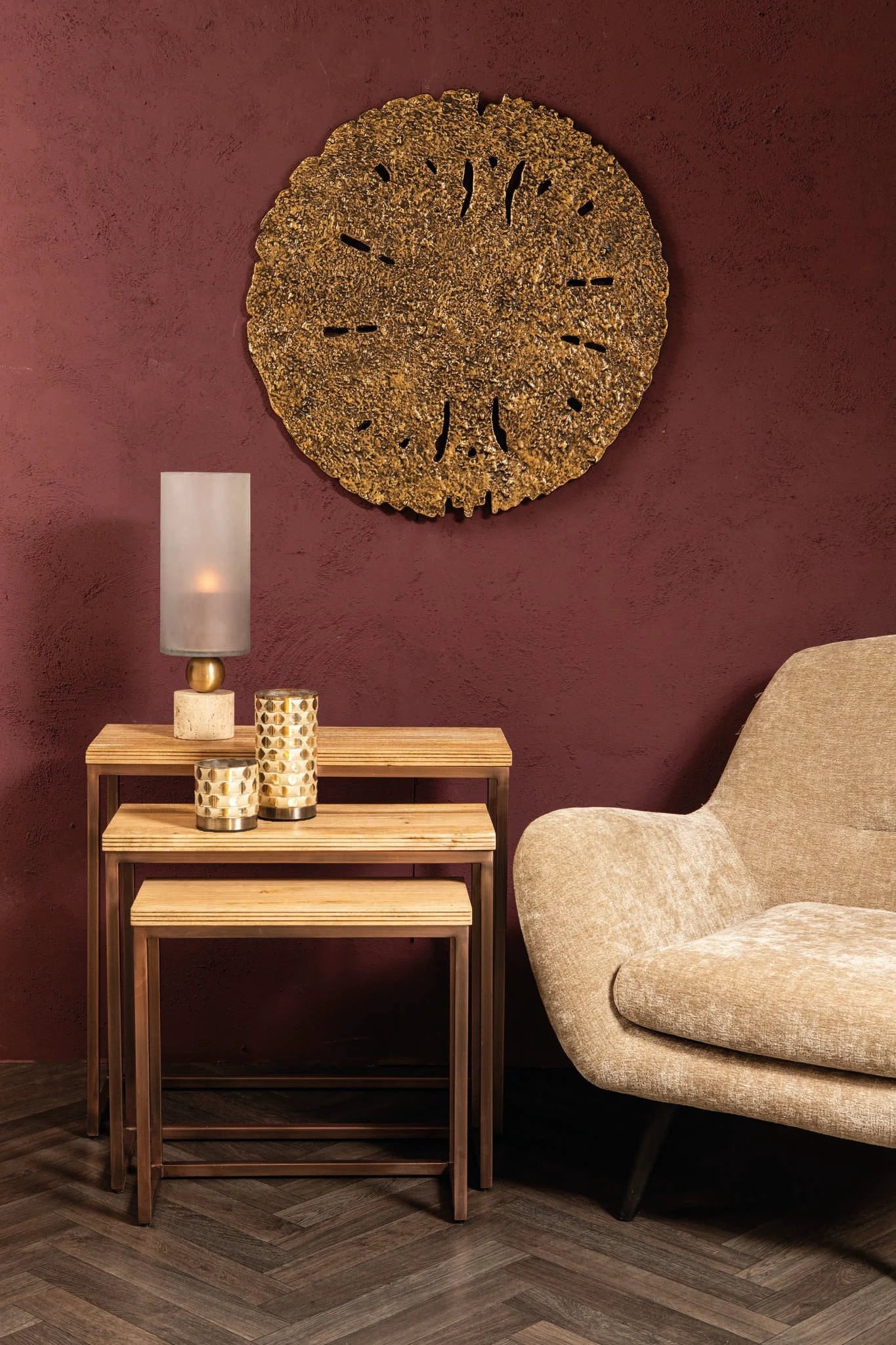 Zoah Koper Mango Hout Rechthoekige Wandtafel set van 3 by PTMD