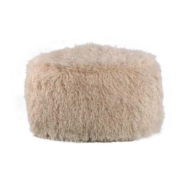 Miho Beige Faux Fur Poef by PTMD