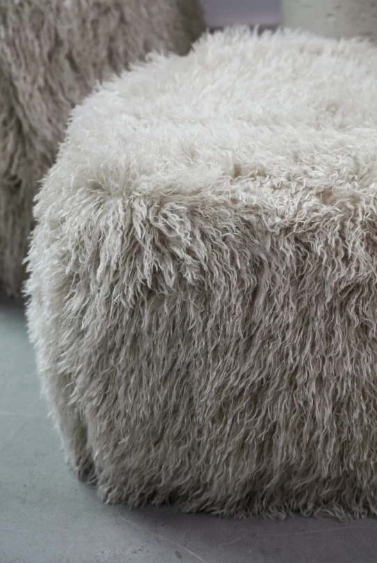 Miho Beige Faux Fur Poef by PTMD