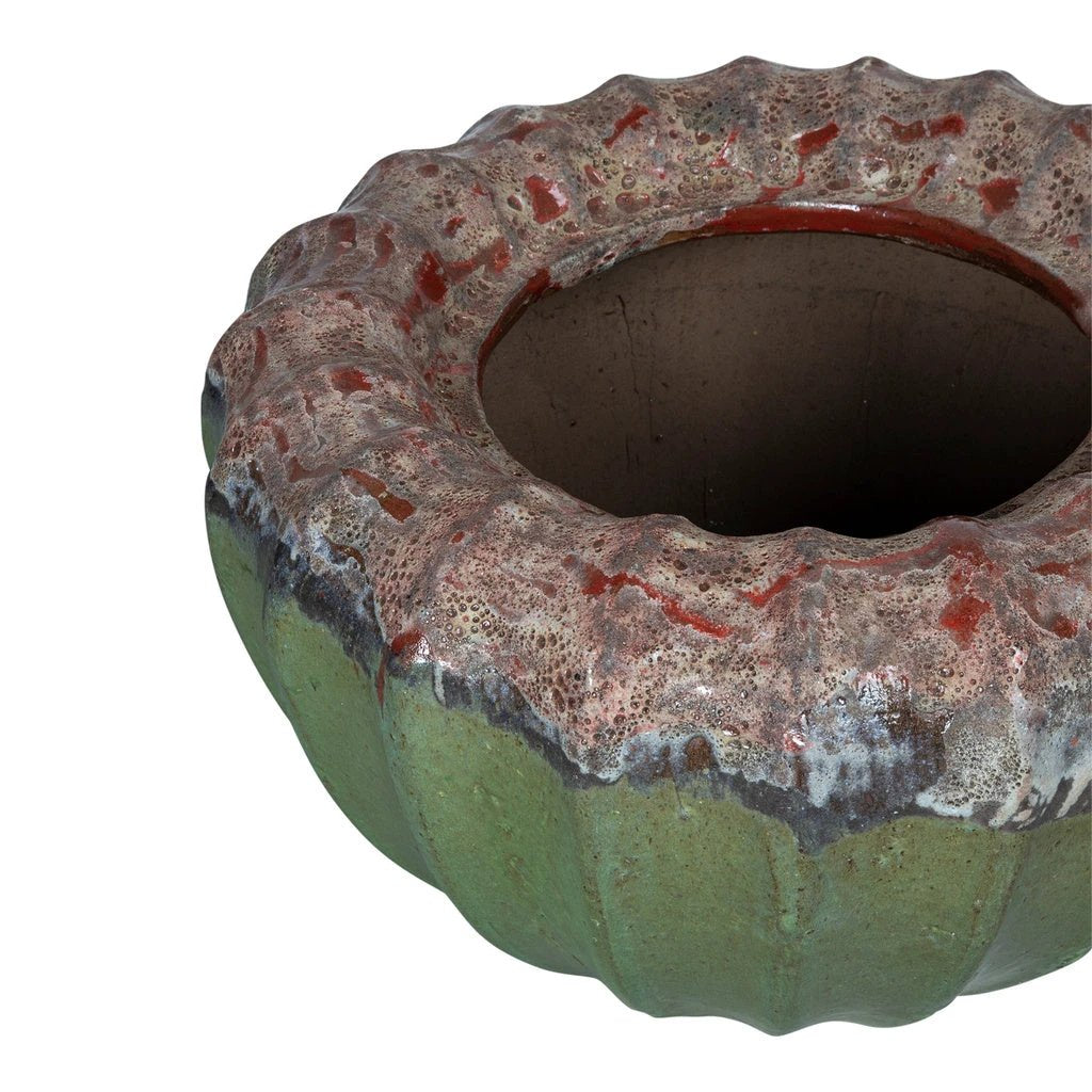 Jinah Groene keramische pot biologisch geribbeld rond L by PTMD