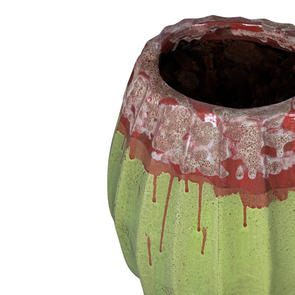 Lionne Groene keramische pot geribbelde bol rond S by PTMD