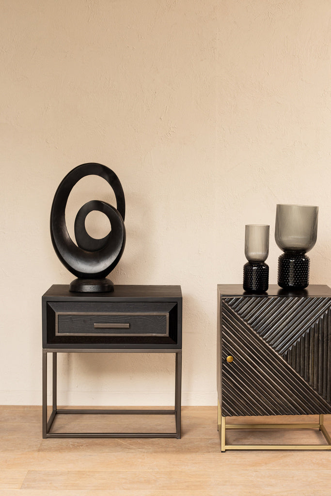 Lixly Zwarte houten nachtkastje met ijzeren frame - depauwwonen