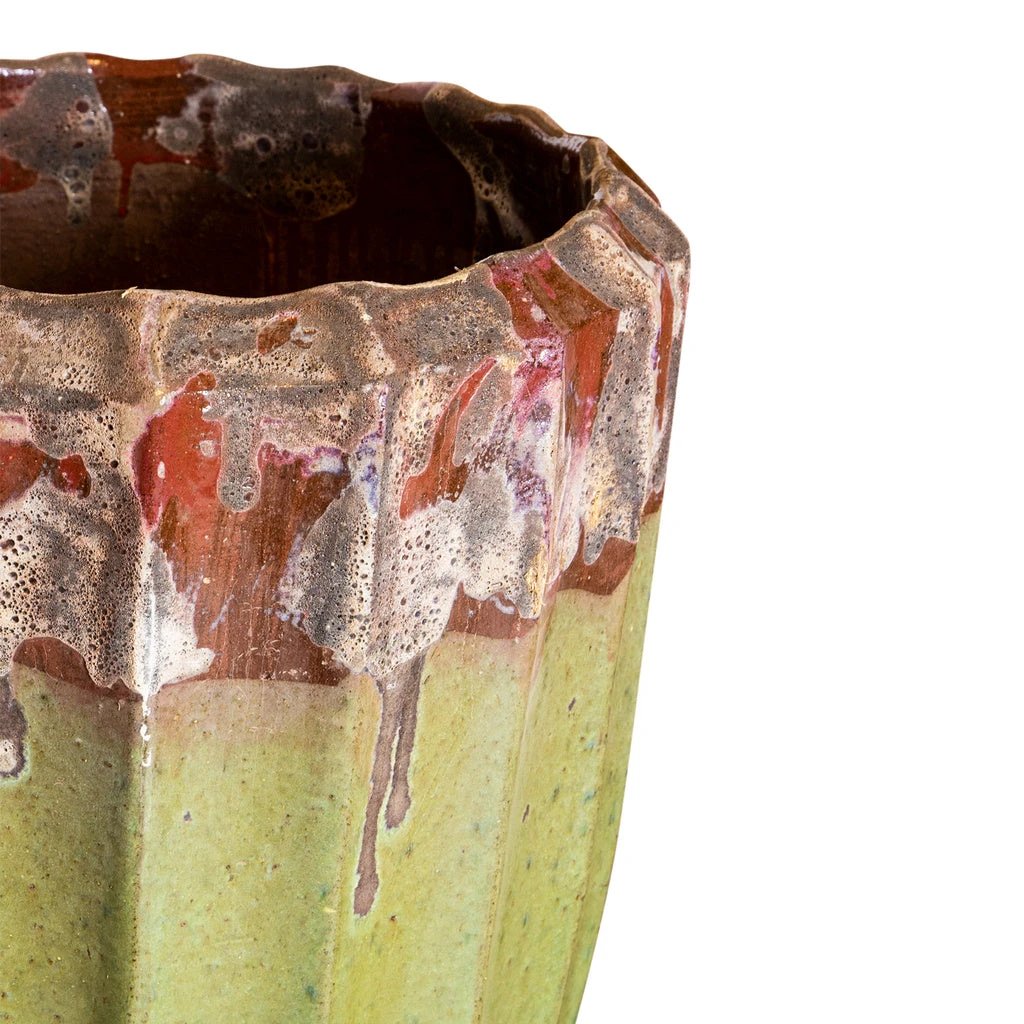 Olver Groene keramische pot geribbelde structuur rond S by PTMD