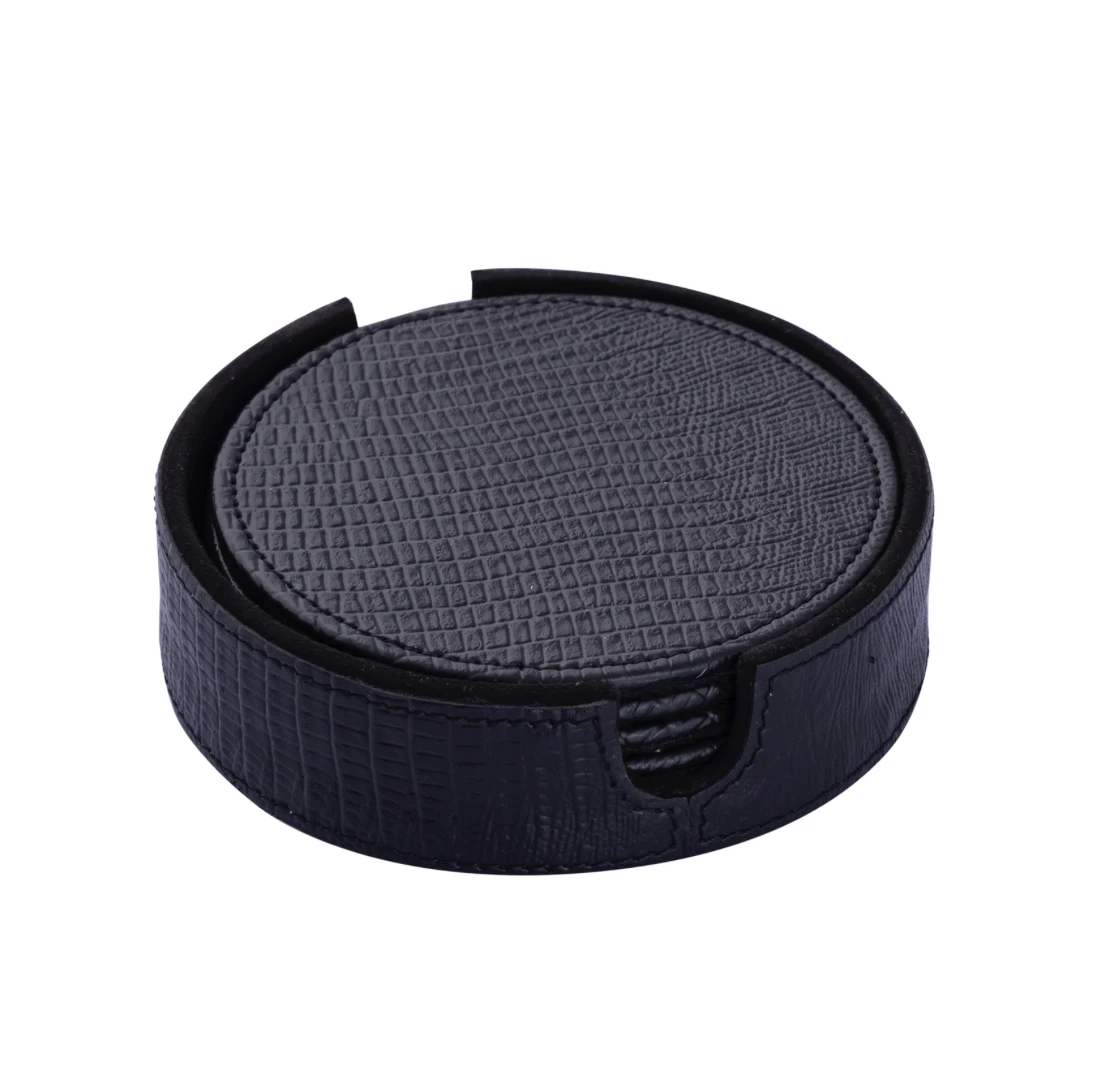 Onderzetters Rafal Zwart - Vegan Leer (Set van 6) - DROPPERY by PTMD