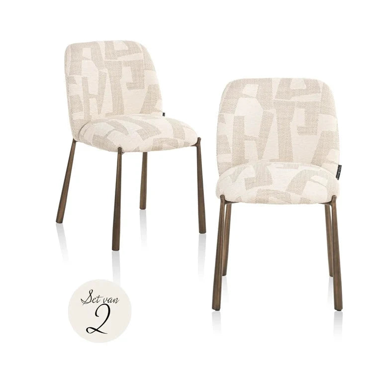 Eetkamerstoelen Lana beige graffic (set van 2) by Richmond Interiors