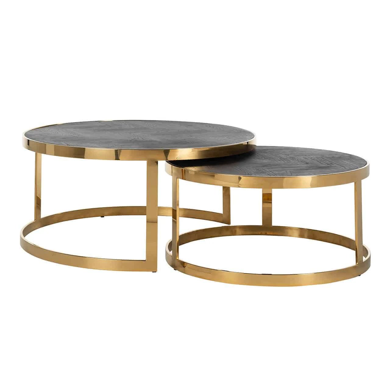 Salontafel Blackbone gouden set van 2 (Zwart rustiek) by Richmond Interiors