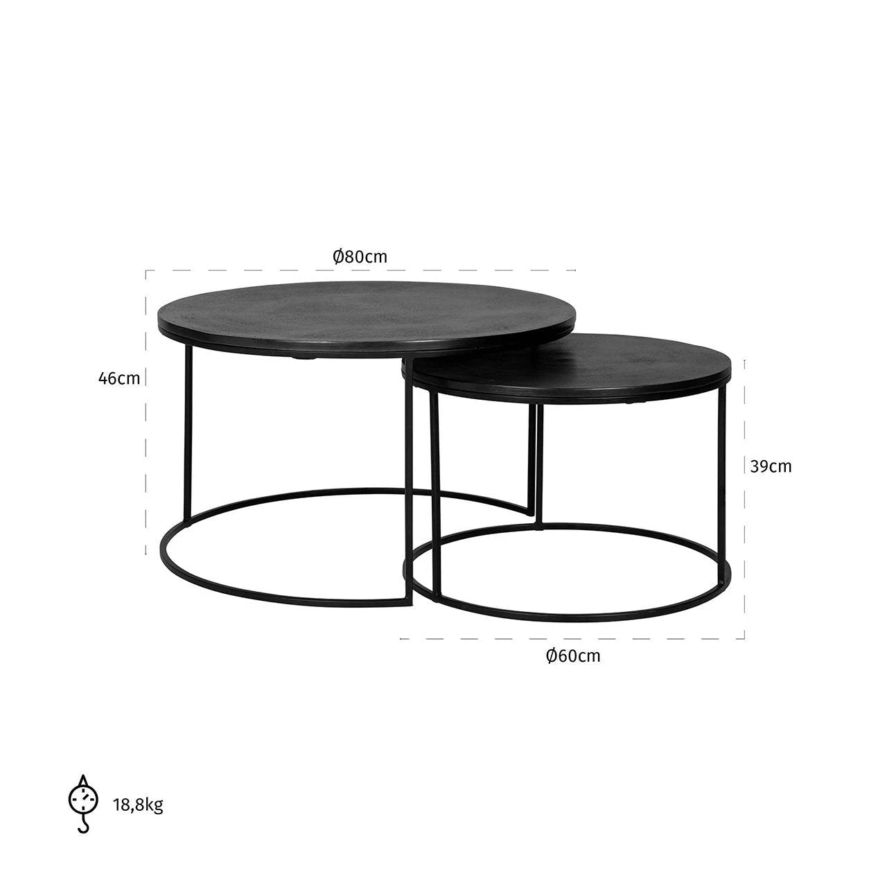 Salontafel Bolder set van 2 aluminium zwart (Zwart) by Richmond Interiors