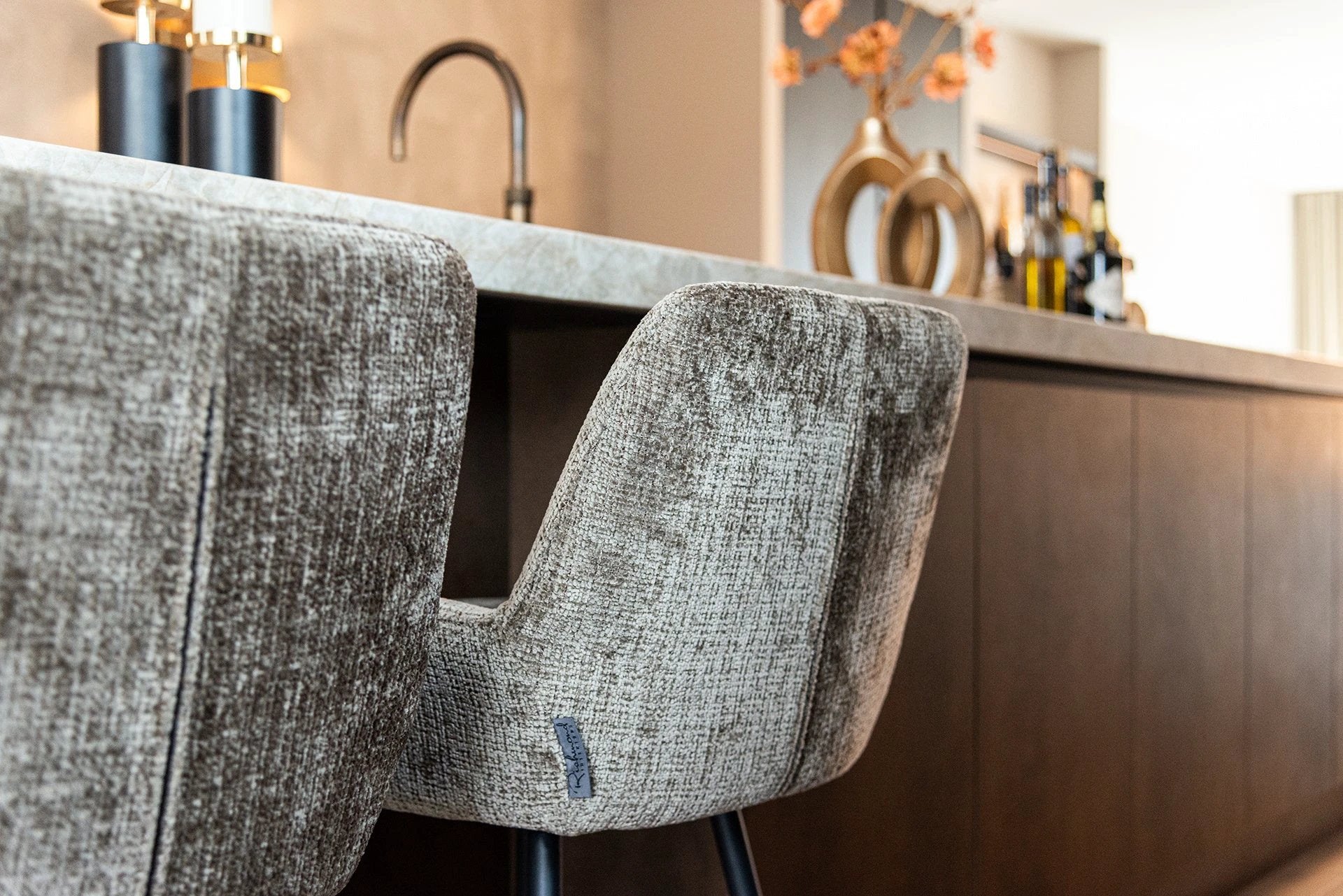 Draai Barstoel Linsey Stone Chenille - Laag by Richmond Interiors