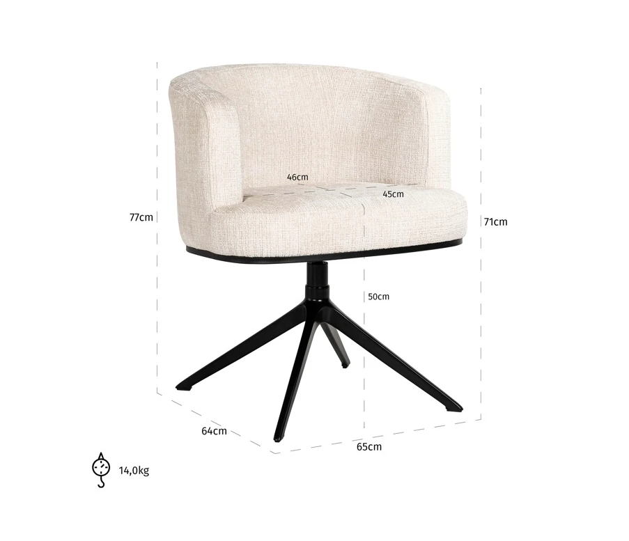 Draai Eetkamerstoel Cheyenne Beige Chenille by Richmond Interiors
