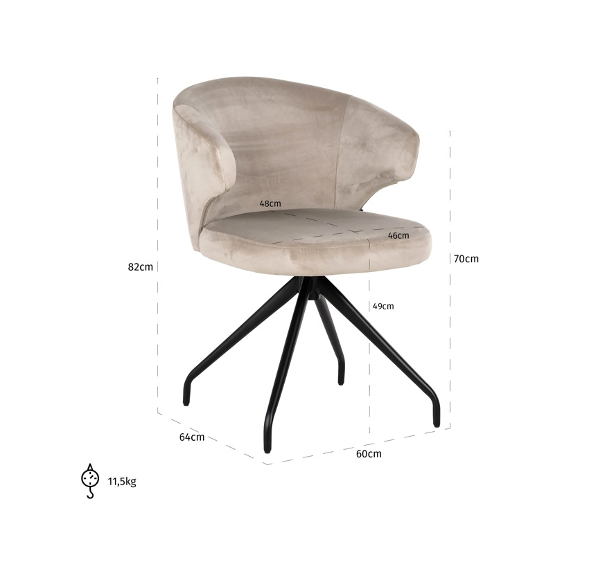 Draaibare Eetkamerstoel Milly Khaki Velvet - depauwwonen