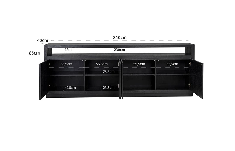 Dressoir Oakura zwart - 4 deuren by Richmond Interiors