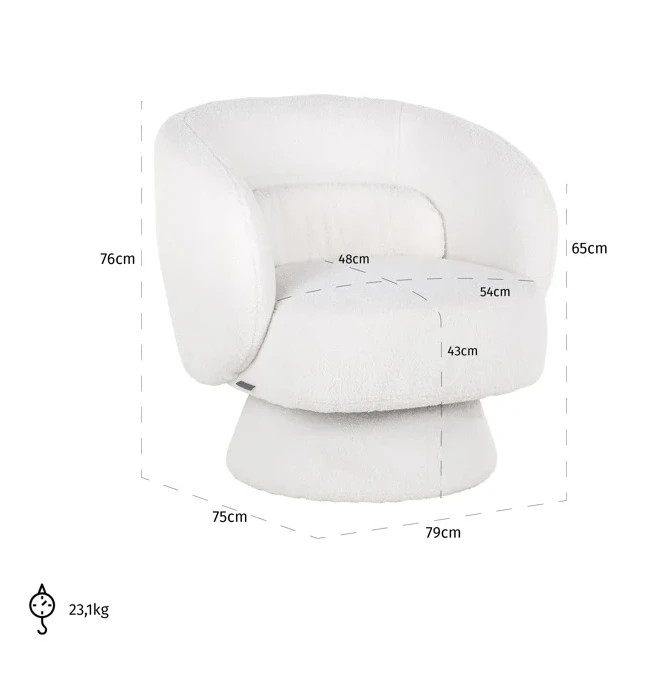 Lounge Stoel Senna White Furry by Richmond Interiors
