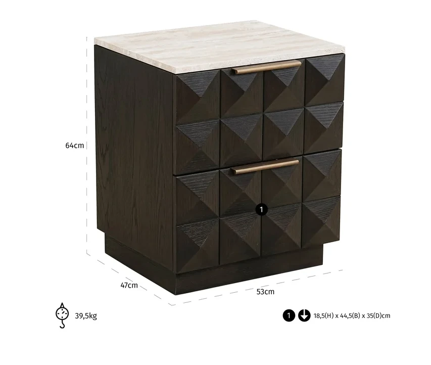 Nachtkastje Claremont - 2 Laden by Richmond Interiors