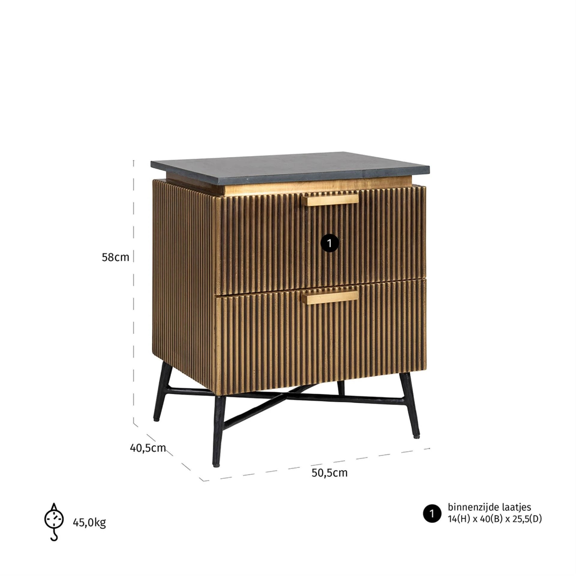 Nachtkastje Ironville Zwart/Goud by Richmond Interiors