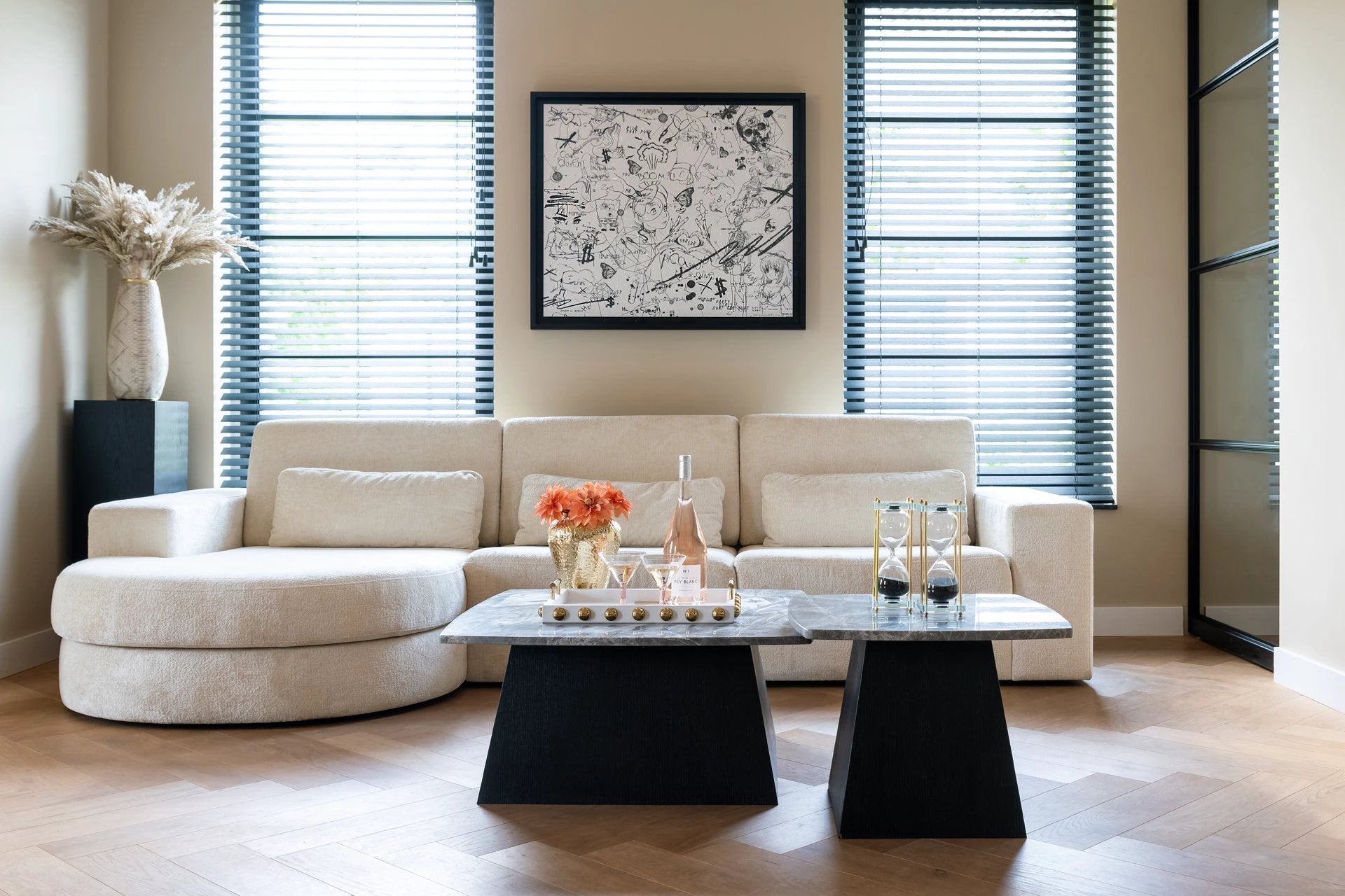 Sofa Felix 2,5-zits + lounge links rond white chenille by Richmond Interiors