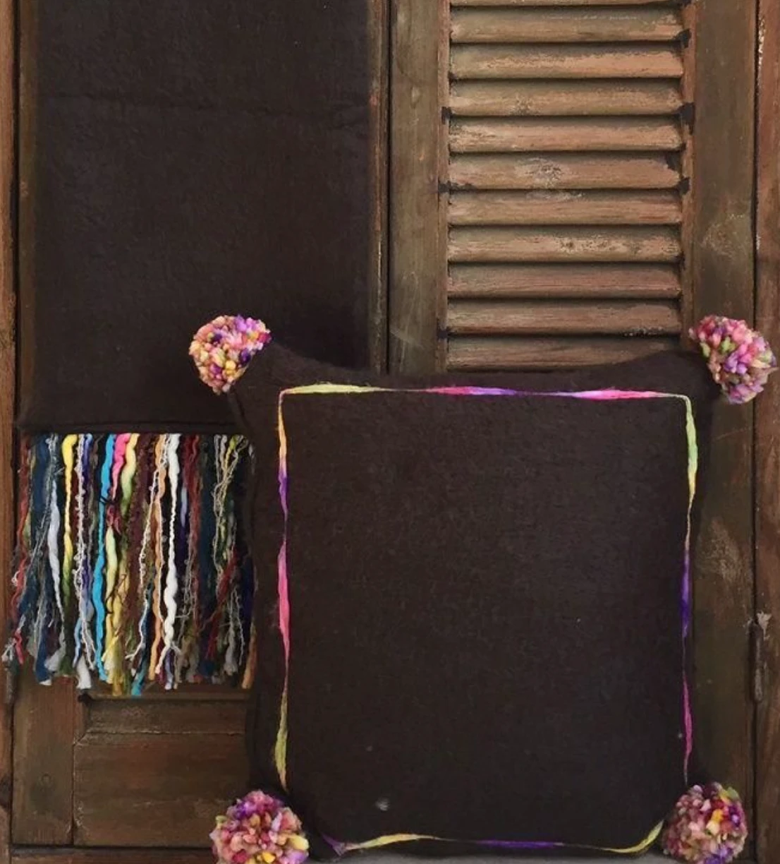 Deken mohair donkerbruin multi franje by Rocaflor