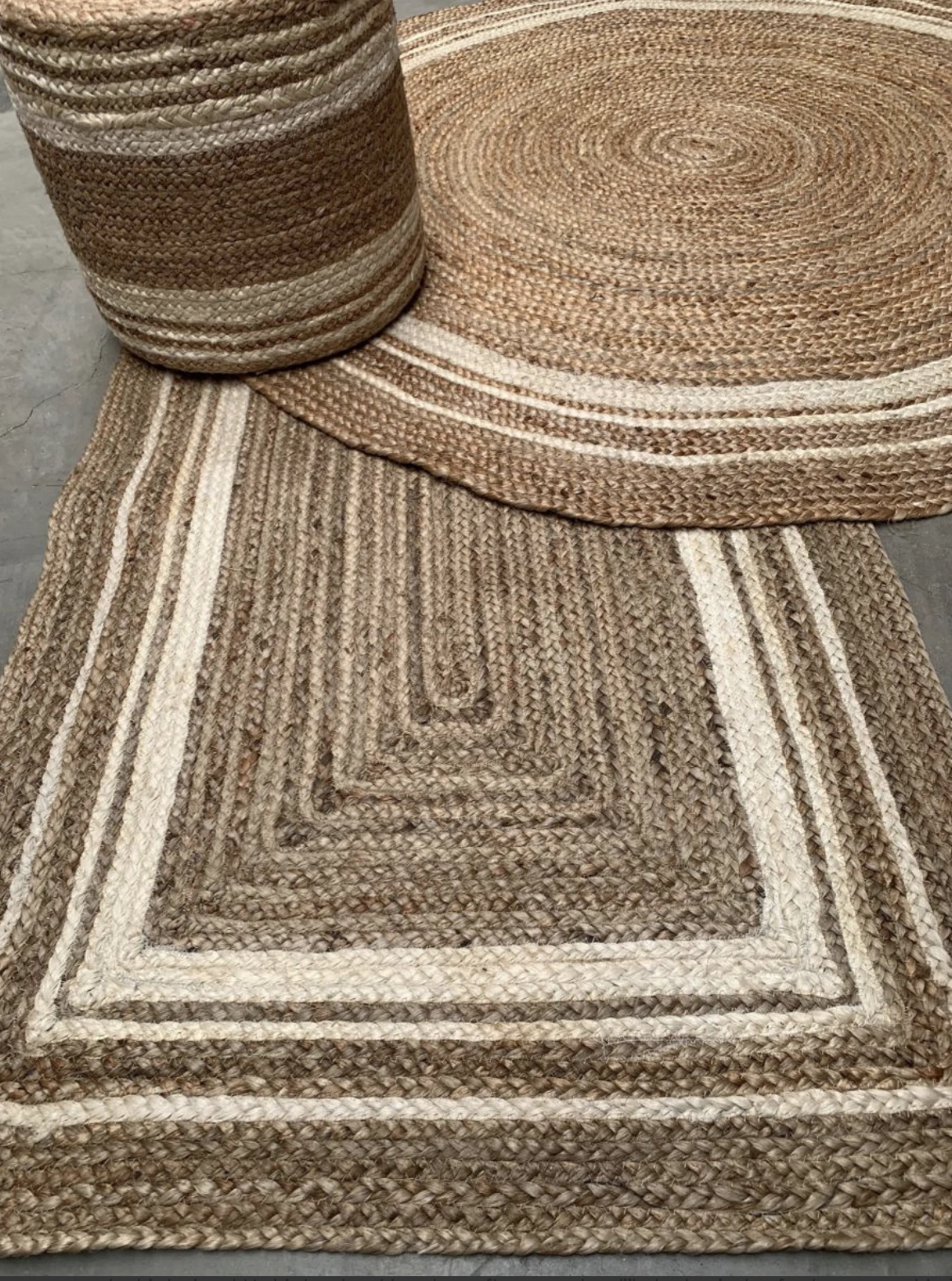 Loper jute naturel met offwhite lijnen by Rocaflor