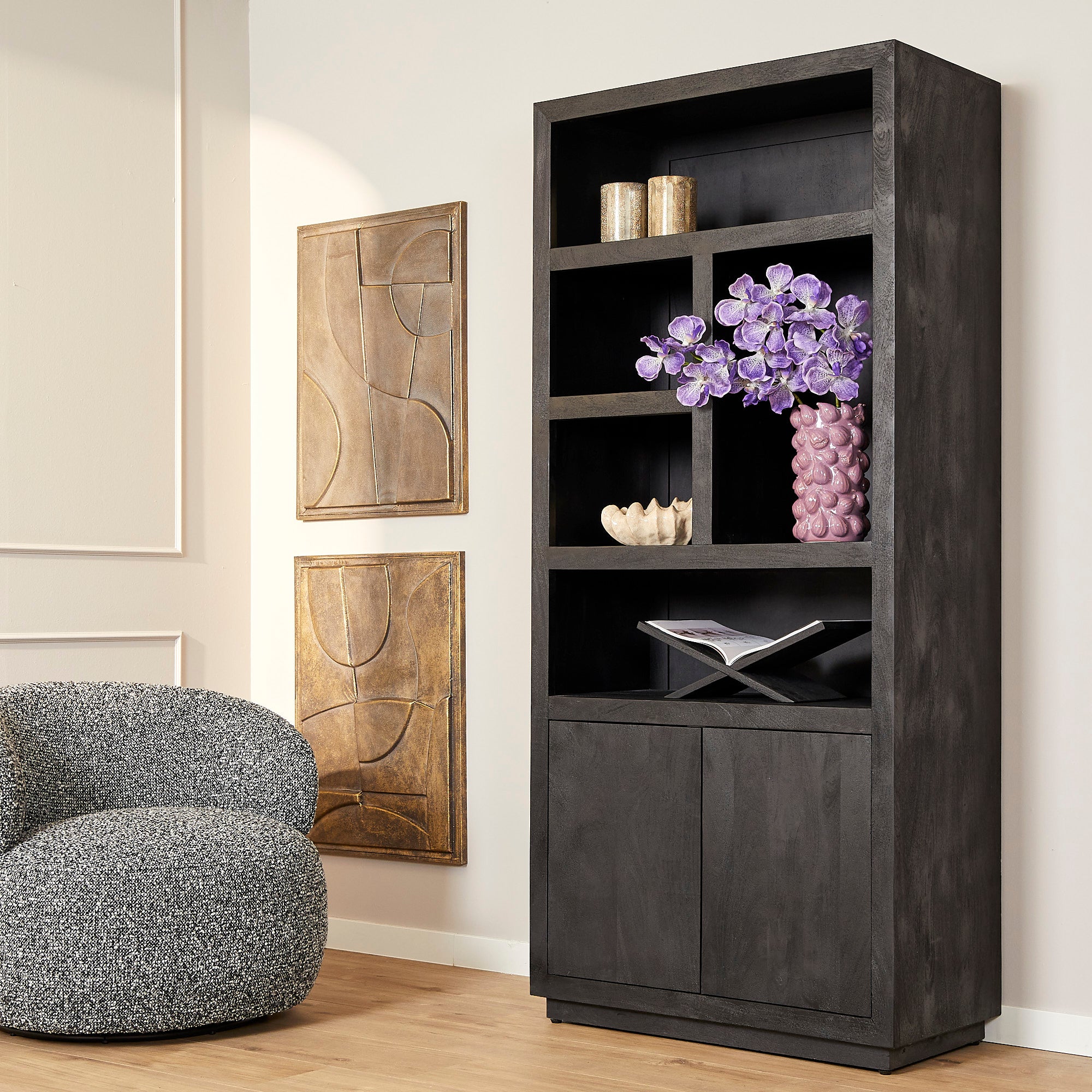 Boekenkast Brussels Black | 5 compartments - 2 doors - depauwwonen