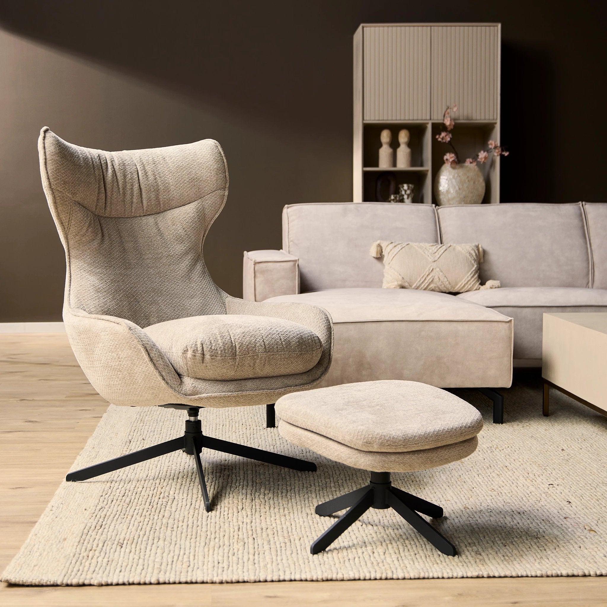 Fauteuil Olivia met voetenbankje | Taupe by Starfurn