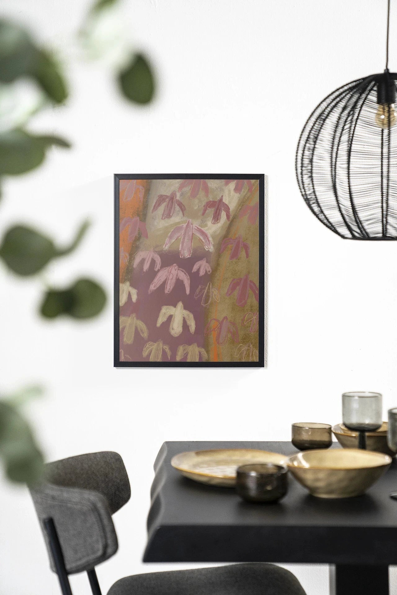 Moderne Birds View kunstprint in houten lijst, zwart frame, kleurrijk glas- en wandkleeddecor voor stijlvolle muurversiering
