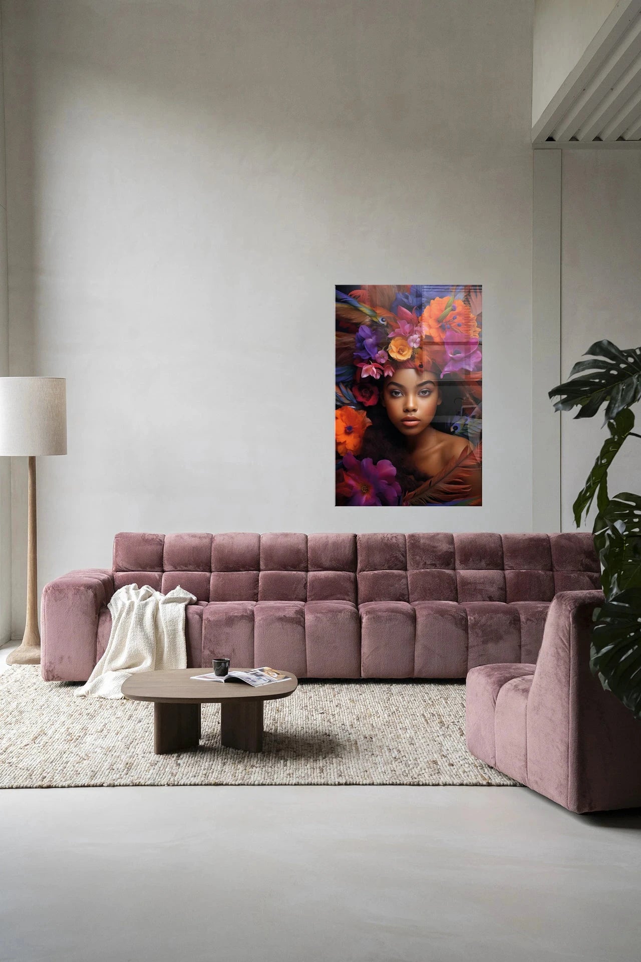 Moderne Adunbi glaskunst en wandkleed door Urban Cotton, kleurrijke wanddecoratie voor in huis.